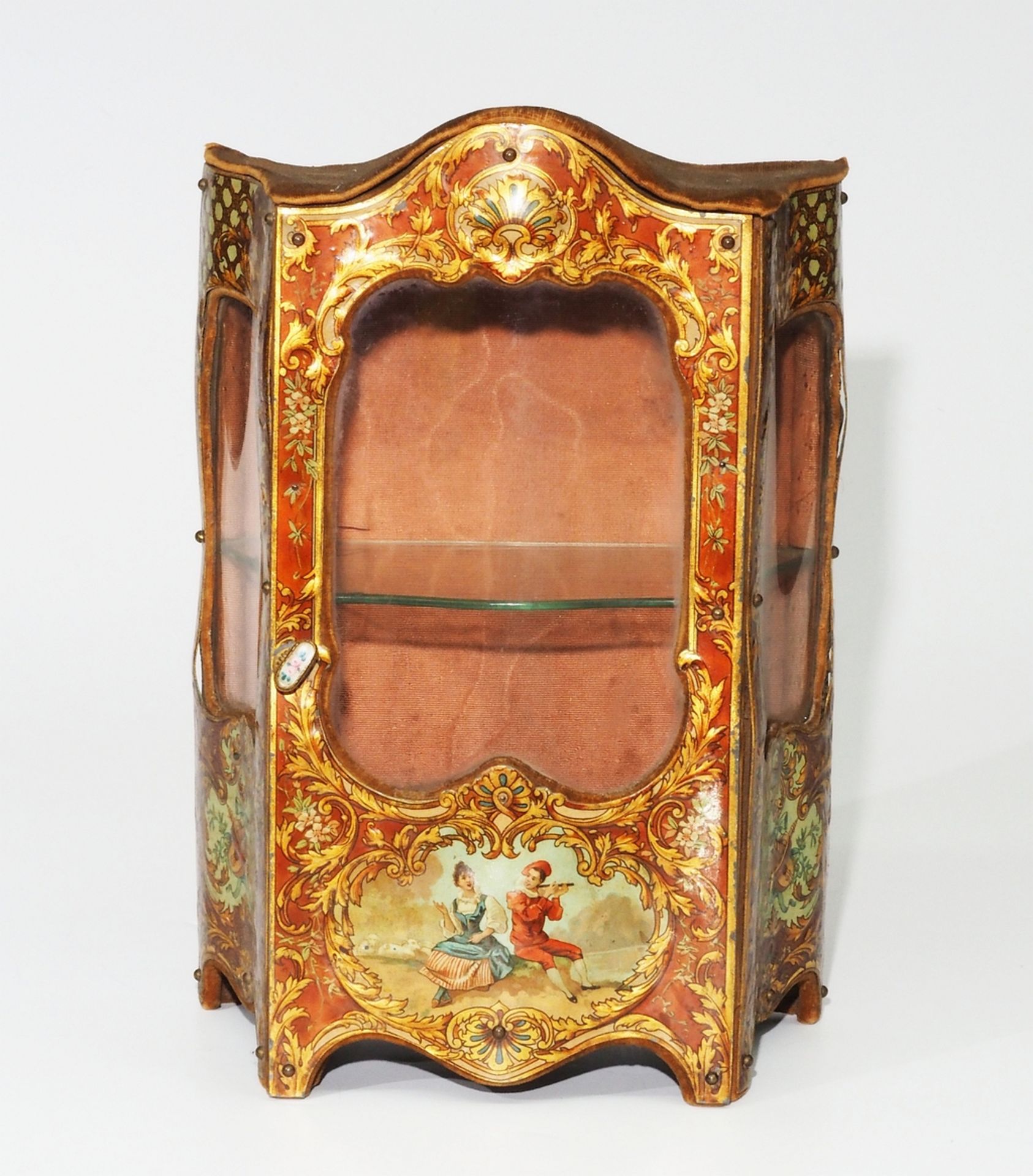 Miniaturschränkchen/Vitrine, aus Pappmaché, um 1900