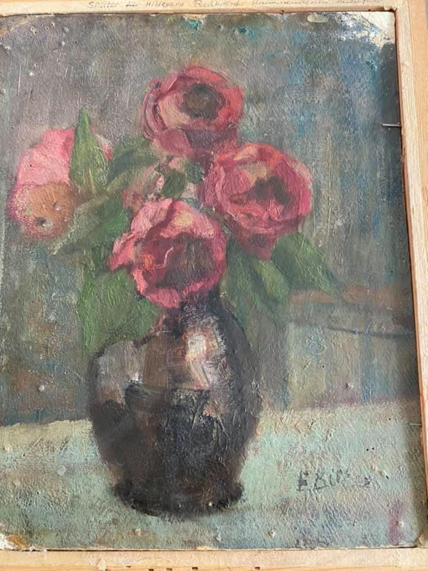 Ölgemälde Rote Rosen Vase