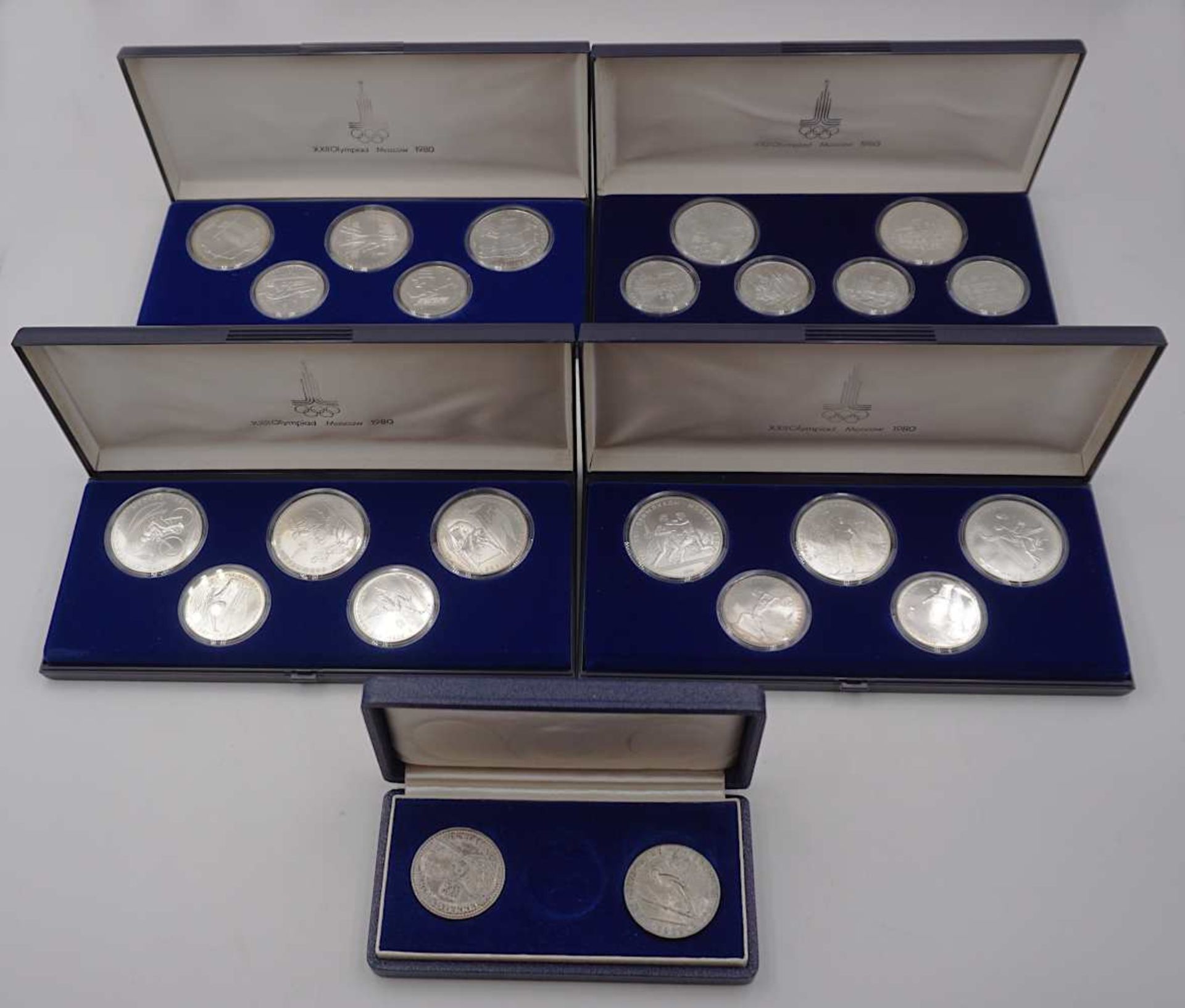 1 Konv. Münzen/Medaillen Si. u.a.Olympia Moskau 1980, Österreich, Montreal 1976