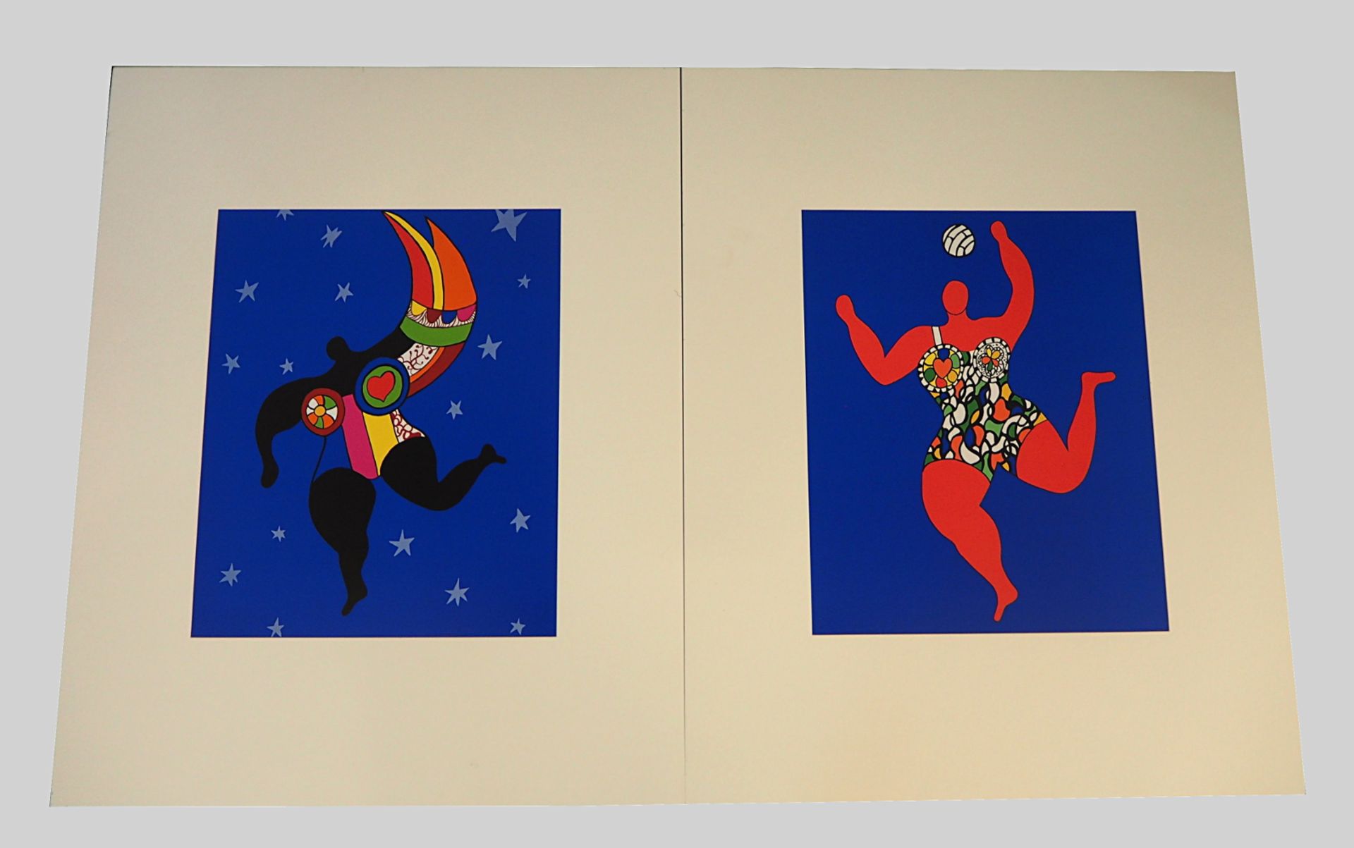 2 Farboffset-Lithografien "Half Woman - Half Angel", "Volleyball" wohl Niki DE SAINT-PHALLE<