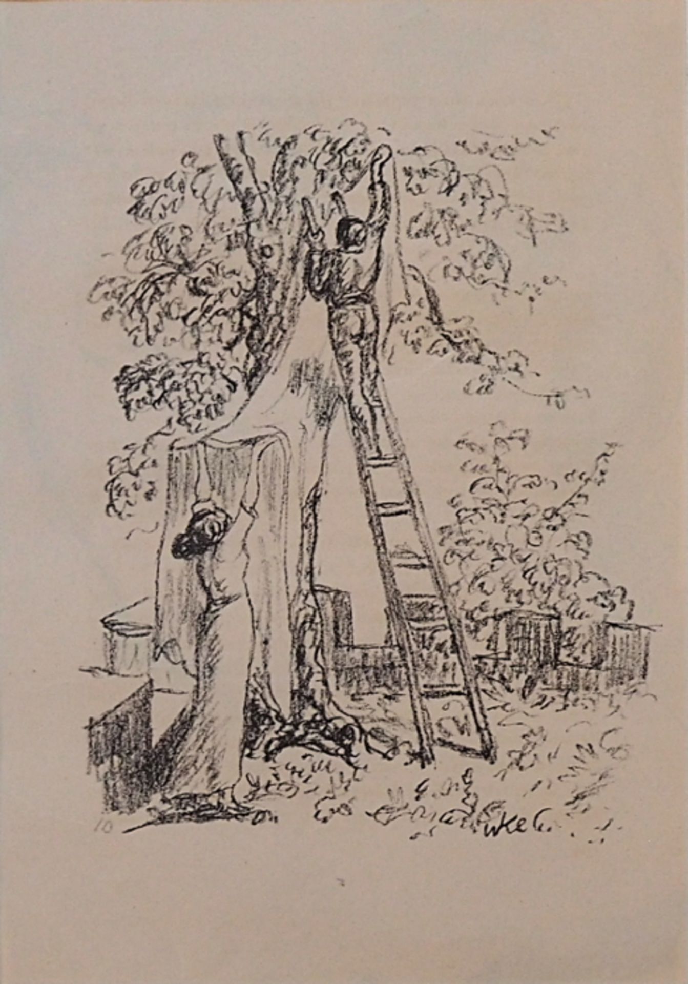 2 Lithografien "Hilfe bei der Arbeit" "Die Herzogin"Walter KLEMM (wohl 1883-1957), Asp - Bild 2 aus 3