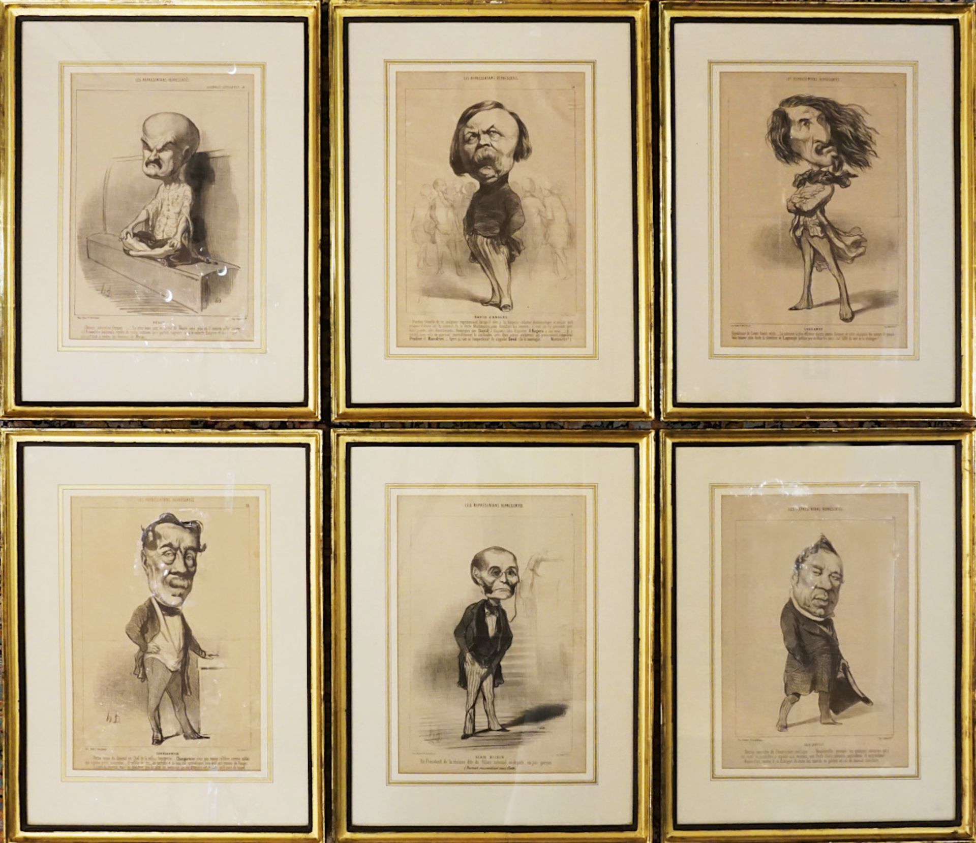 1 Konv. Lithographien/Karikaturen aus Frankreich "Les Représentants Representés" 19. Jh.<b