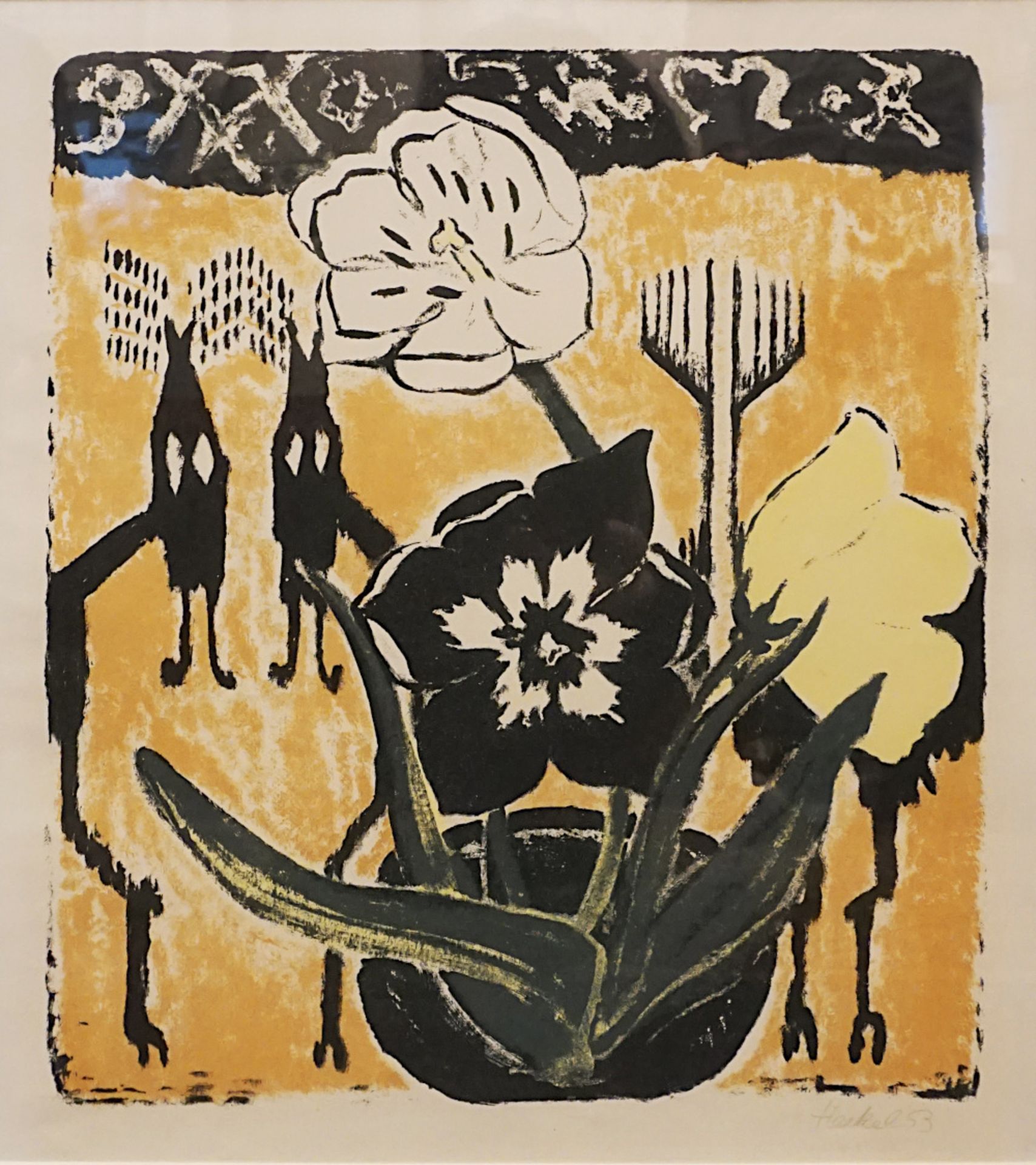 1 Farblithographie "Tulpen", R.u. bleistiftsigniert HECKEL(wohl Erich H. 1883-1970) un