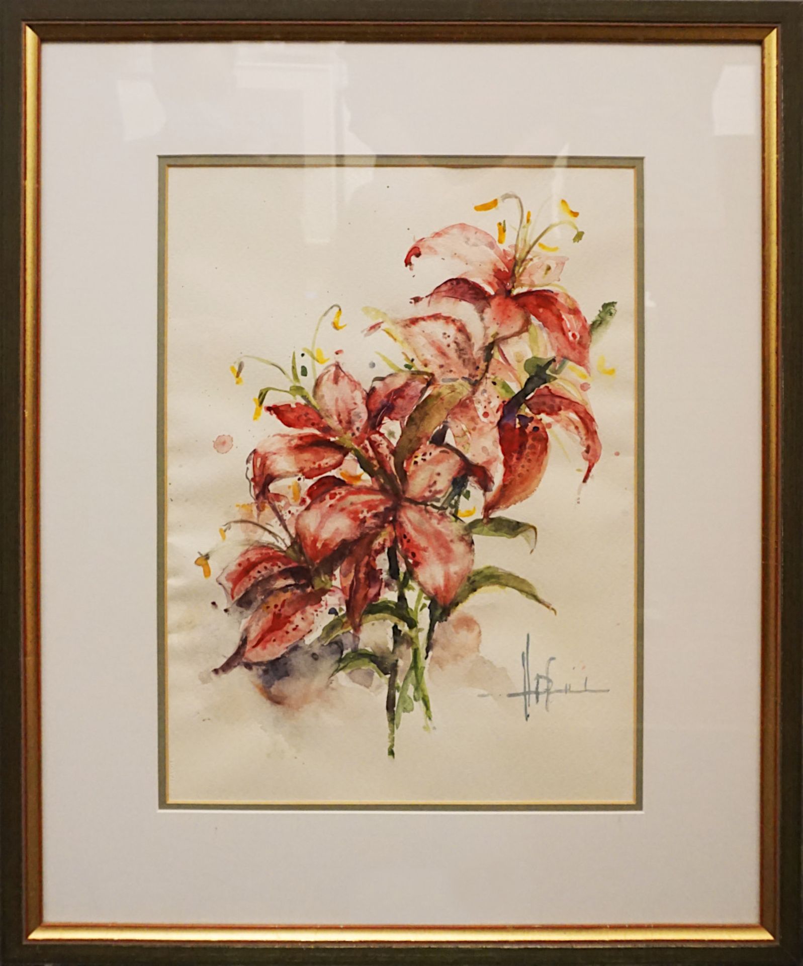 1 Aquarell/Mischtechnik "Orchideen", R.u. sign. wohl H. PFEIL?,(20.Jh.), ca. 50x36cm, - Bild 4 aus 4