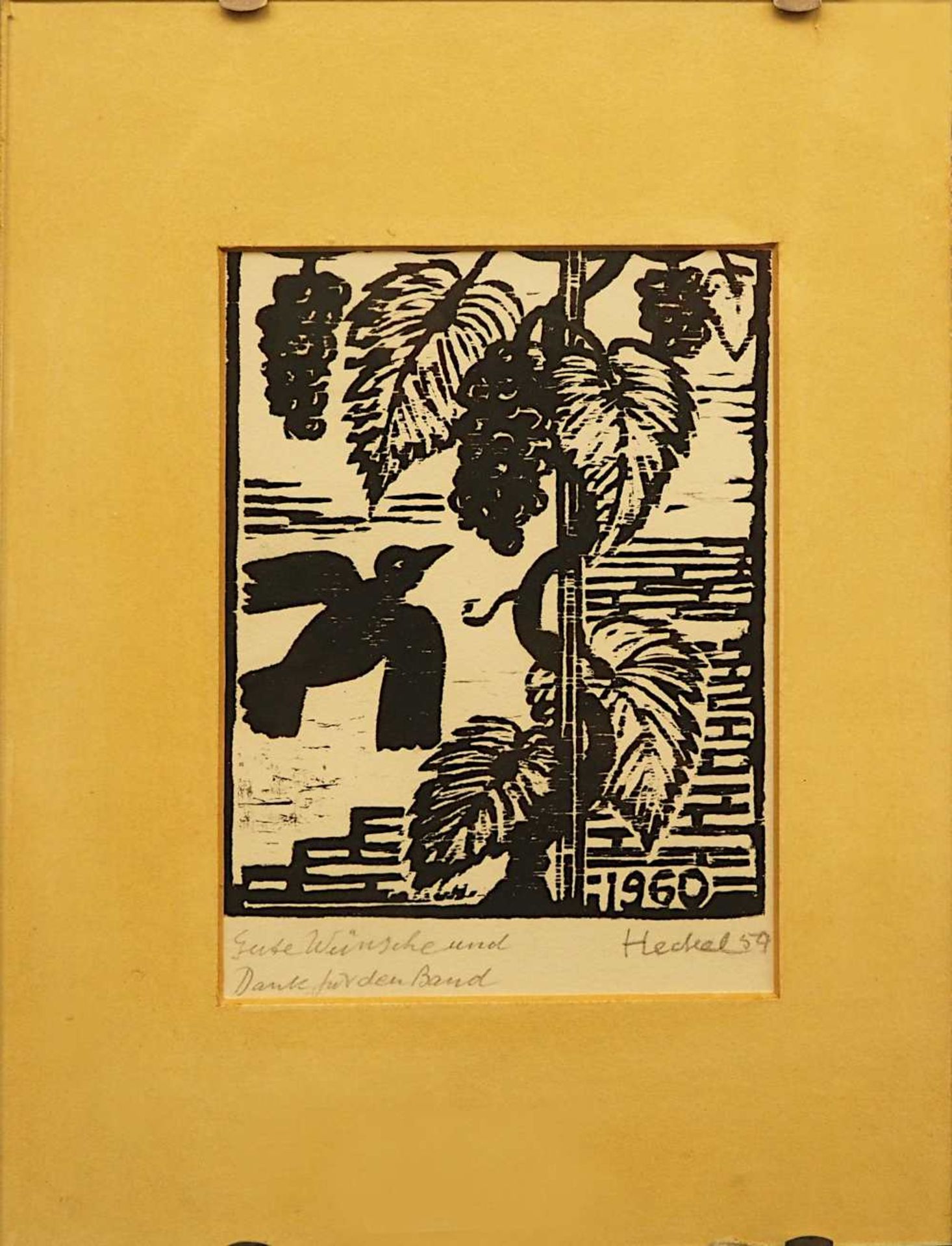 1 Holzschnitt "29. Jahresblatt: Vogel und Trauben", R.u. bleistiftsign. HECKEL(wohl Er - Bild 2 aus 3