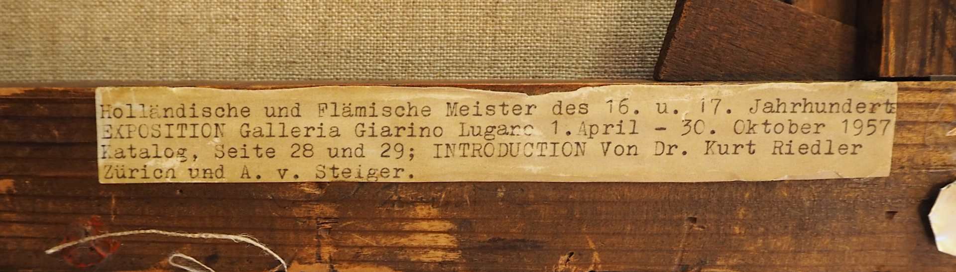 1 Ölgemälde rücks. auf Klebezettel mit Ausstellungsvermerk bez. "Drei Grazien von Caspar DE C - Bild 5 aus 6