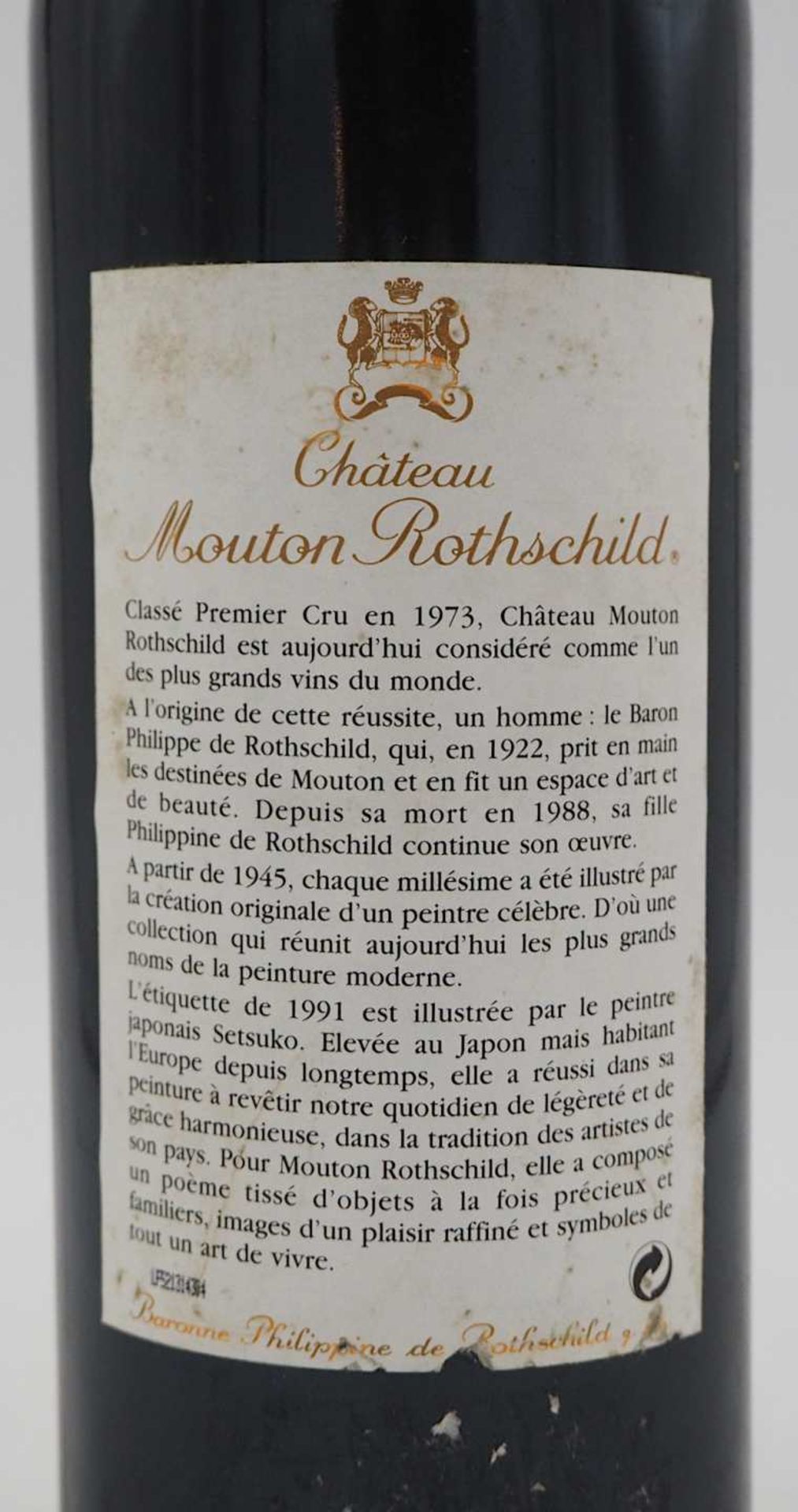 1 Flasche Chateau Mouton Rothschild Pauillac Baronne Philippine de Rothschild 1991 Eti - Bild 4 aus 4