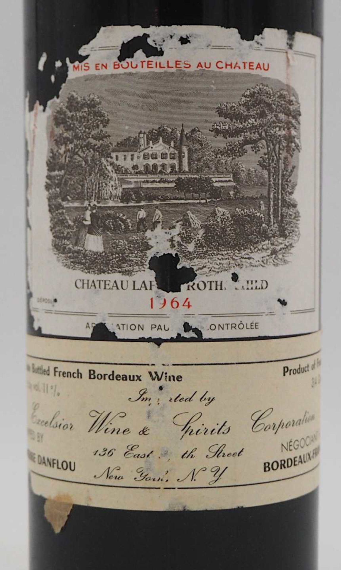 1 Flasche Chateau Lafite Rothschild 1964 mit Etikett Importeur Excelisior Wine and Spi - Bild 2 aus 3