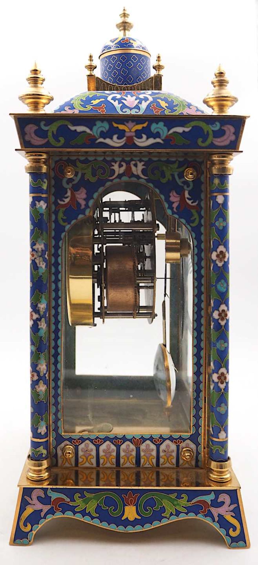 1 Tischuhr wohl Ende 19. Jh./um 1900, Metall mit Cloisonné-Arbeiten allseitig verglas - Bild 5 aus 7