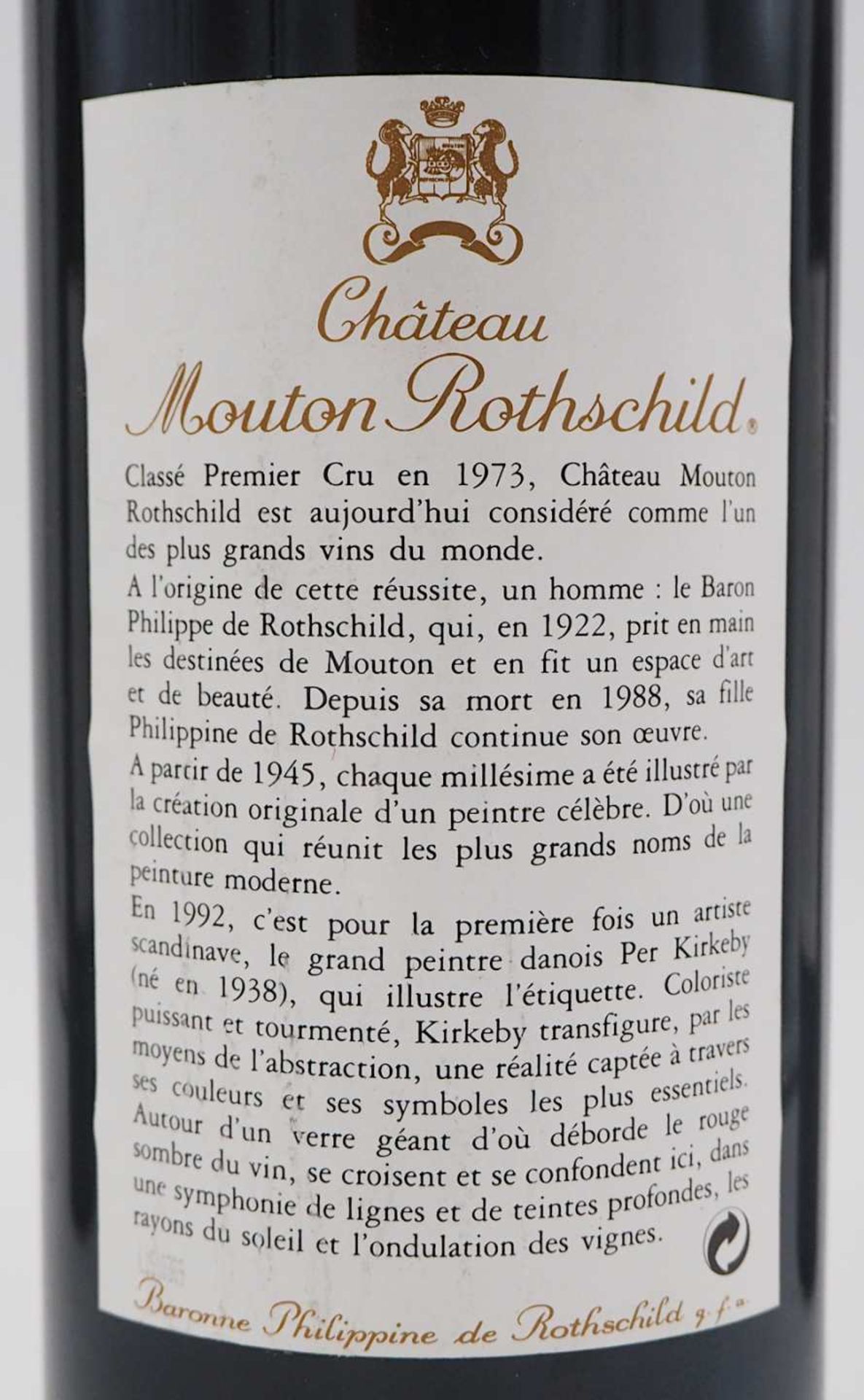 3 Flaschen Chateau Mouton Rothschild Pauillac Baronne Philippine de Rothschild 1992 Et - Bild 4 aus 4