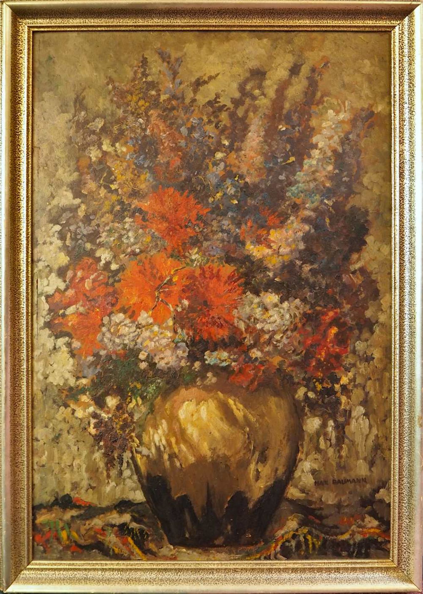 1 Ölgemälde "Üppiges Blumenstillleben" R.u. sign. Max BAUMANN (wohl 1884-1939) Öl/ - Bild 2 aus 4