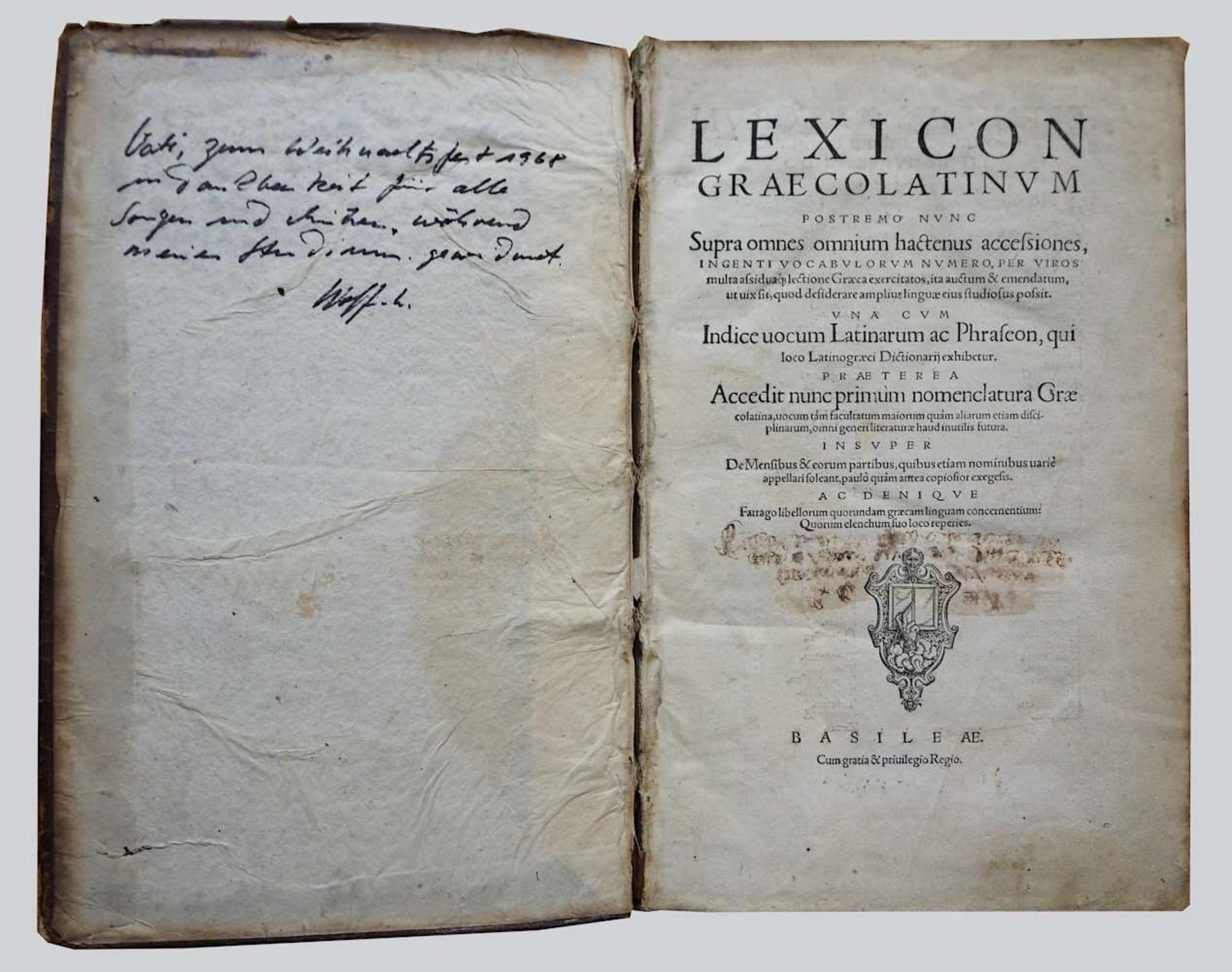 1 Wörterbuch "Lexicon graecolatinum postremo nunc Supra omnes omnium hactenus accessiones, - Bild 2 aus 3