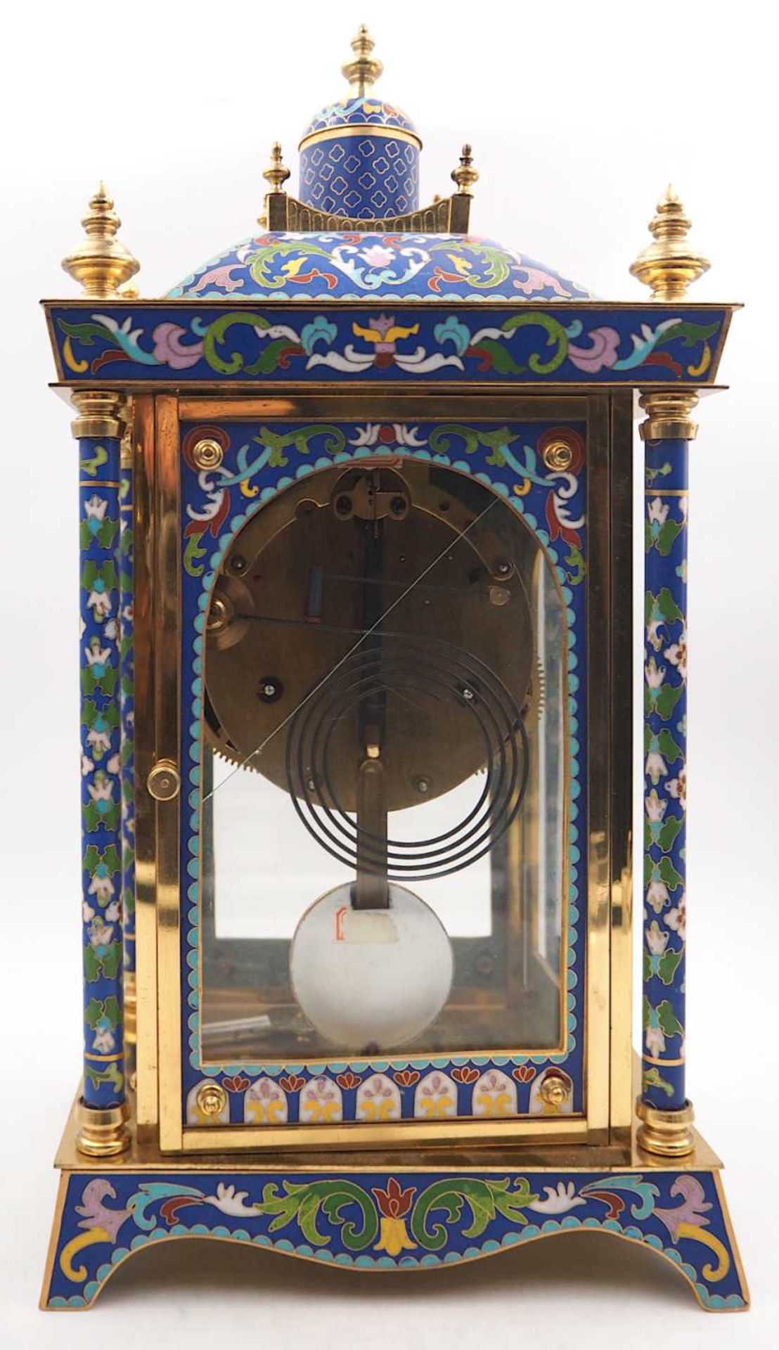 1 Tischuhr wohl Ende 19. Jh./um 1900, Metall mit Cloisonné-Arbeiten allseitig verglas - Bild 6 aus 7