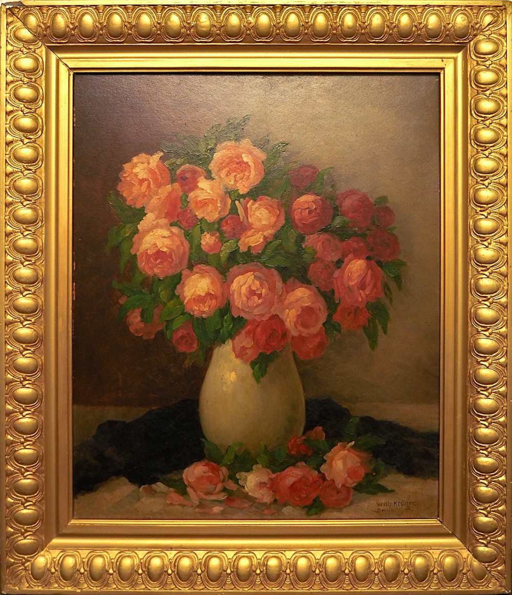 1 Ölgemälde "Rosenstrauß in Vase" R.u. sign. Wilh. KRÜGER (wohl Wilhelm K. 1860-?) - Bild 2 aus 5