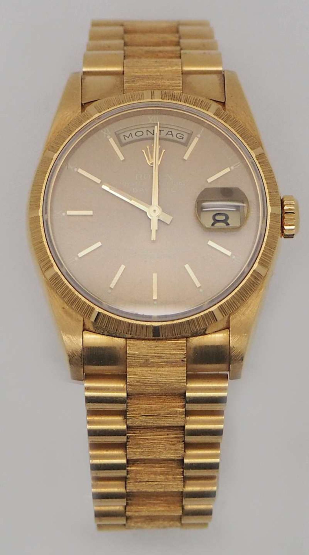 1 Herrenarmbanduhr ROLEX Oyster Perpetual Day Date GG 18ct. Papiere gek. 1992 Juwelier