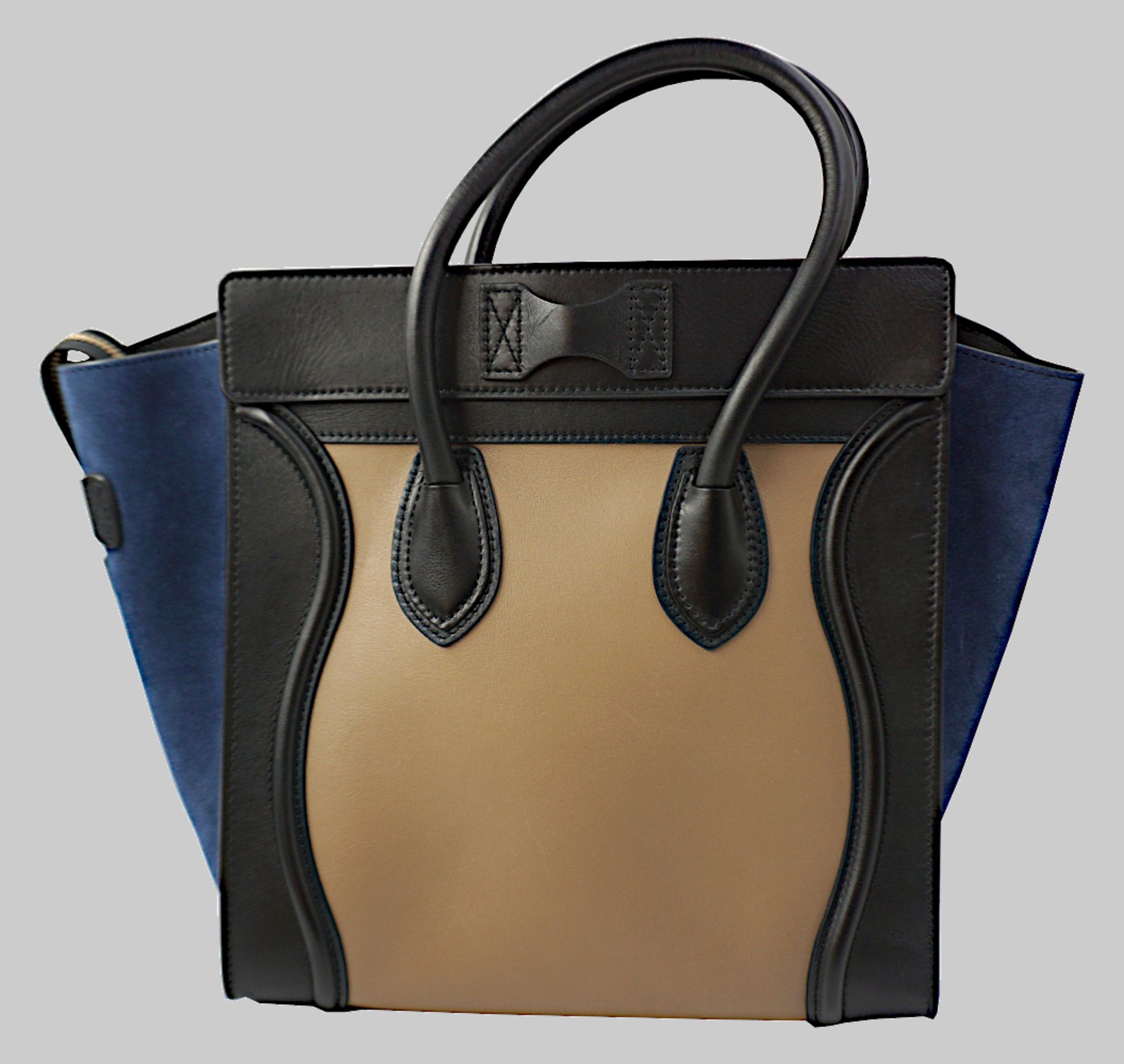 1 Damenhandtasche CÉLINE Paris Modell: "Luggage" Kalbsleder, beige/schwarz/blau, Stau - Bild 2 aus 3