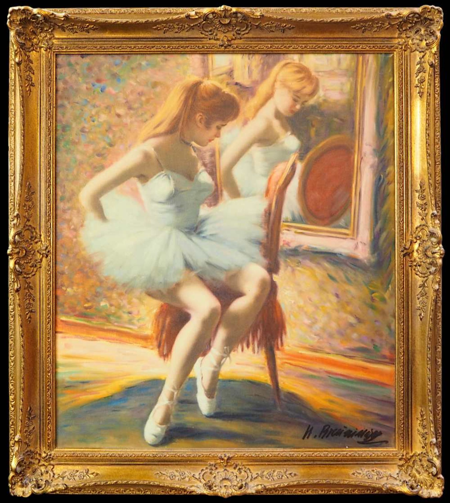 1 Ölgemälde "Ballerina im Spiegel" R.u. sign. H. BREUNINGER (wohl Helmut B. *1921) Öl/Lwd., ca. - Bild 2 aus 4