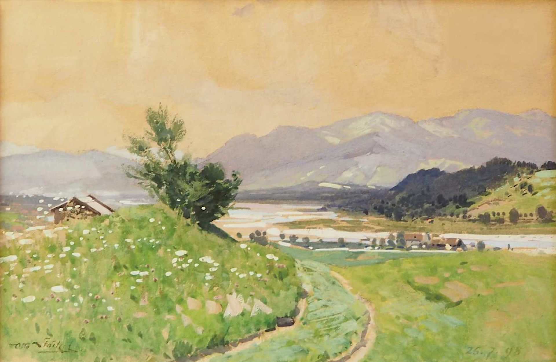 1 Aquarell "Voralpenlandschaft" L.u. undeutl. sign. Otto STRÜTZEL (wohl 1855-1930) R.