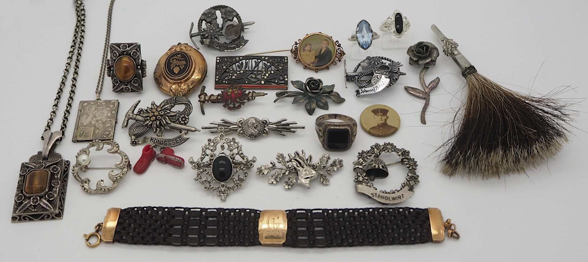 1 Konv. Trachten-/Biedermeier-/Schmuck um 1900 z.T. Silber, Haarflecht-Arbeit, in der