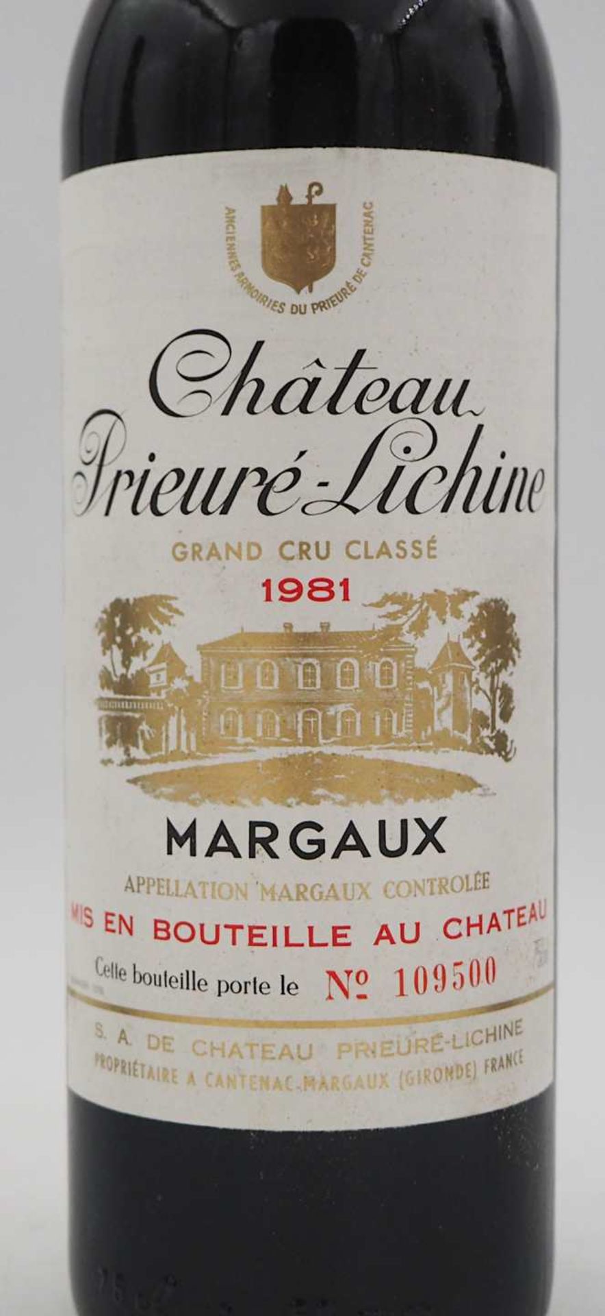 3 Flaschen Chateau Prieure-Lichine Grand Cru Classé 1981 Margaux Füllstände base ne - Bild 2 aus 3