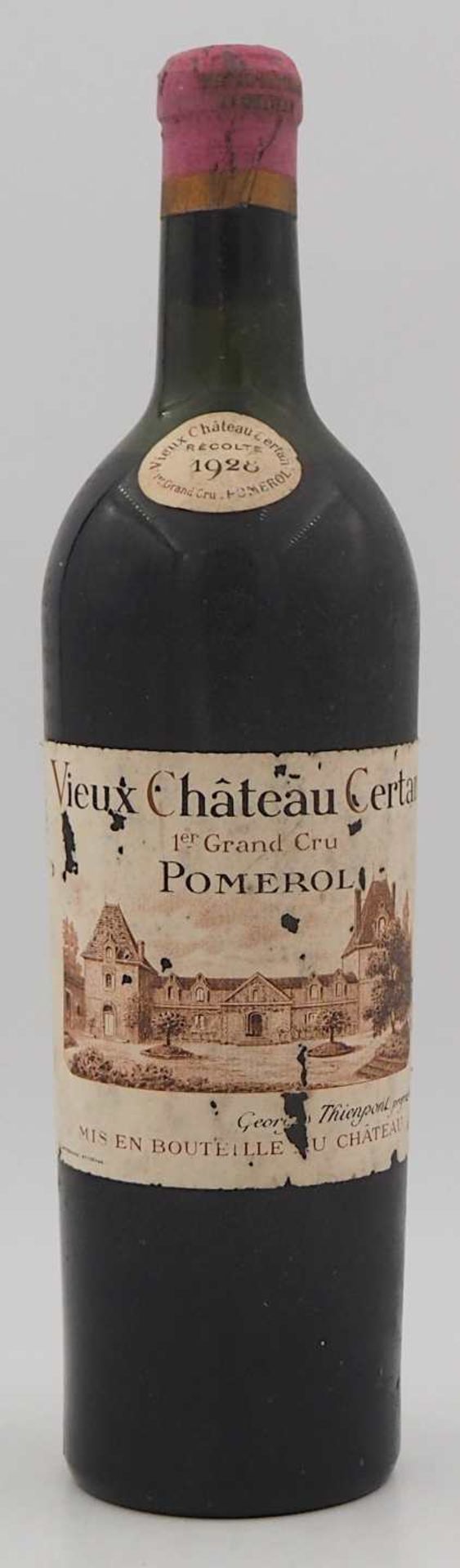 1 Flasche Vieux Chateau Certan 1er Grand Cru Pomerol 1928 Füllstand mid shoulder, Kap