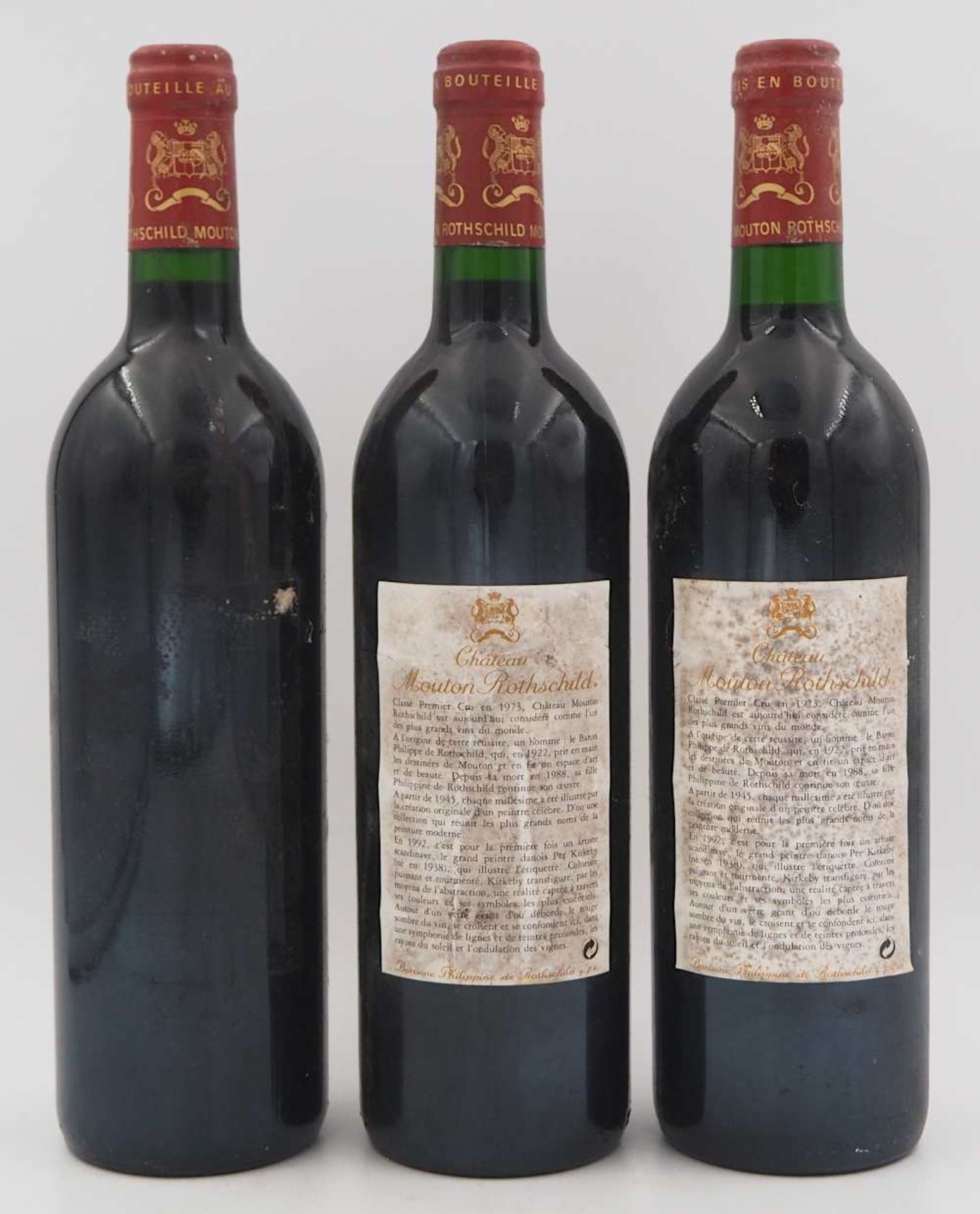 3 Flaschen Chateau Mouton Rothschild Pauillac Baronne Philippine de Rothschild 1992 Et - Bild 4 aus 4