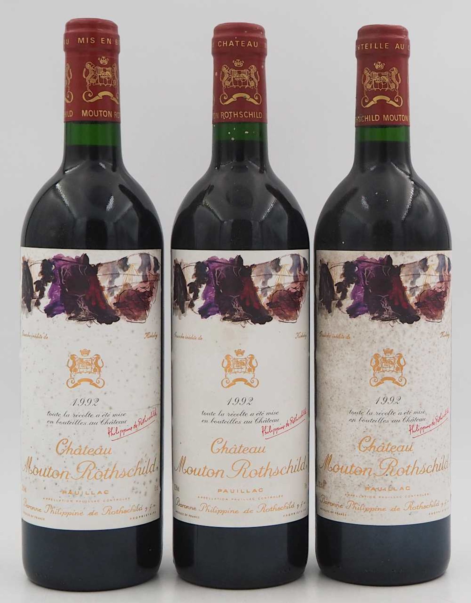 3 Flaschen Chateau Mouton Rothschild Pauillac Baronne Philippine de Rothschild 1992 Et