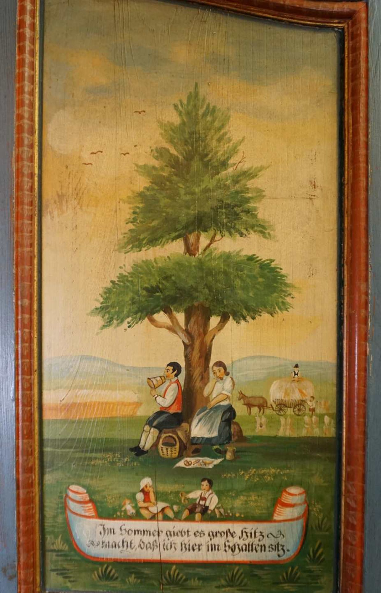 1 Bauernschrank 20. Jh., Holz bemalt bez. "1837", 2-türig, in Kassetten Darstellung d - Bild 4 aus 6