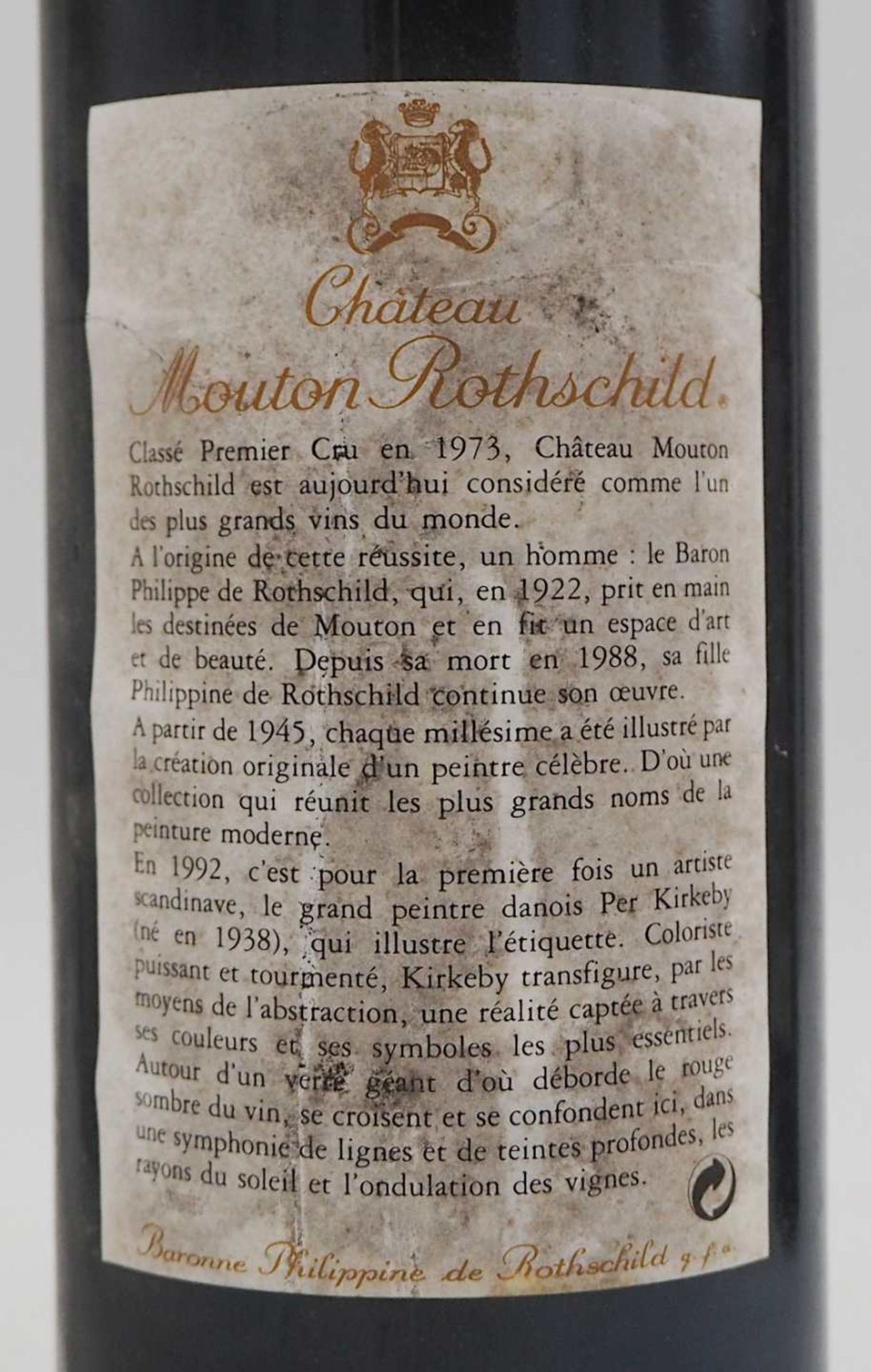 3 Flaschen Chateau Mouton Rothschild Pauillac Baronne Philippine de Rothschild 1992 Et - Bild 3 aus 4