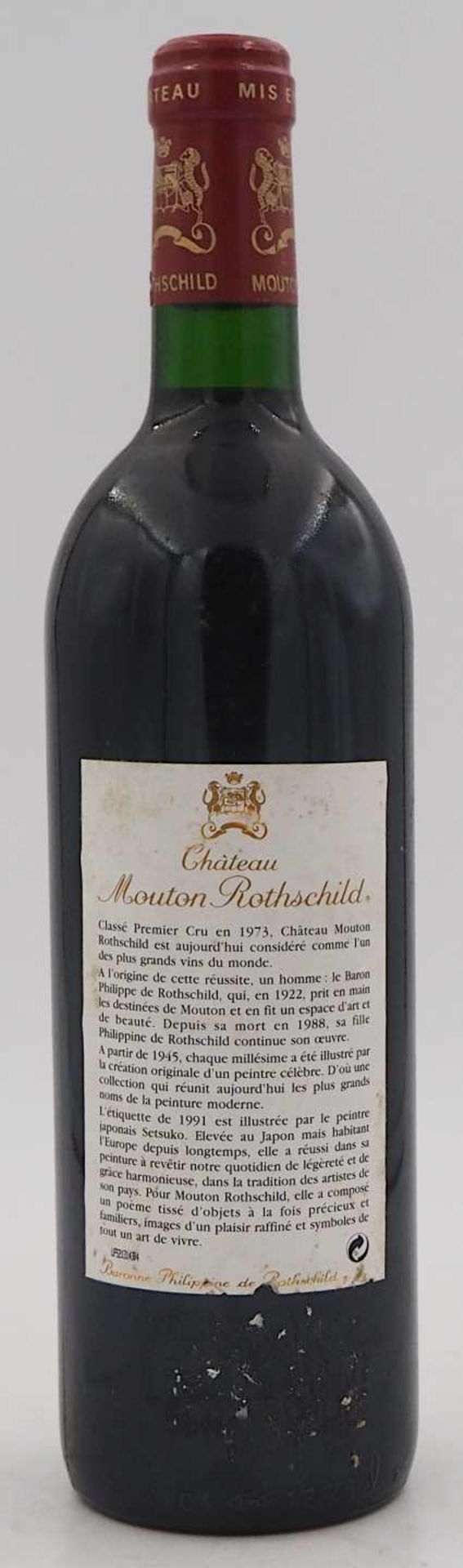 1 Flasche Chateau Mouton Rothschild Pauillac Baronne Philippine de Rothschild 1991 Eti - Bild 3 aus 4