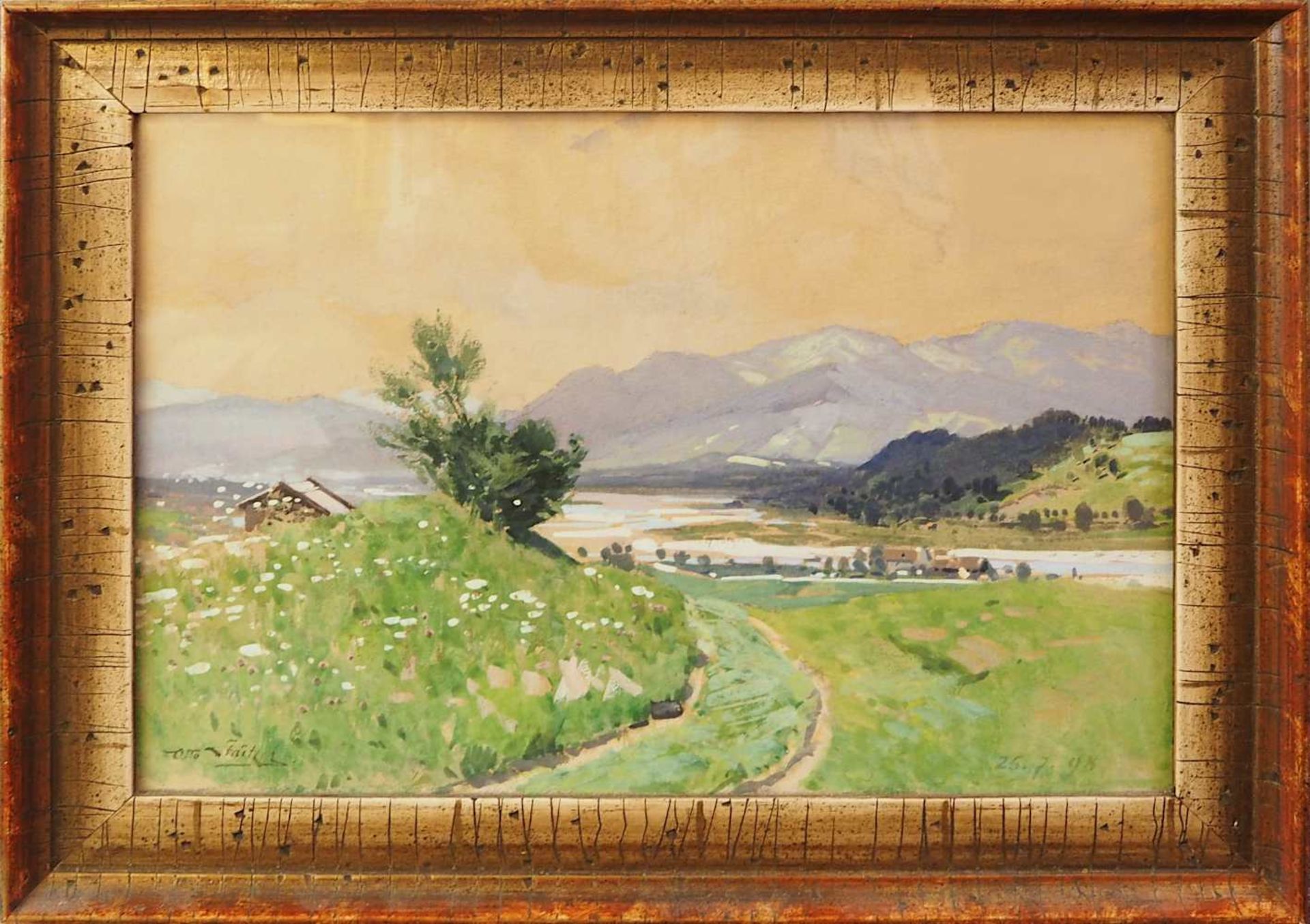 1 Aquarell "Voralpenlandschaft" L.u. undeutl. sign. Otto STRÜTZEL (wohl 1855-1930) R. - Bild 2 aus 4