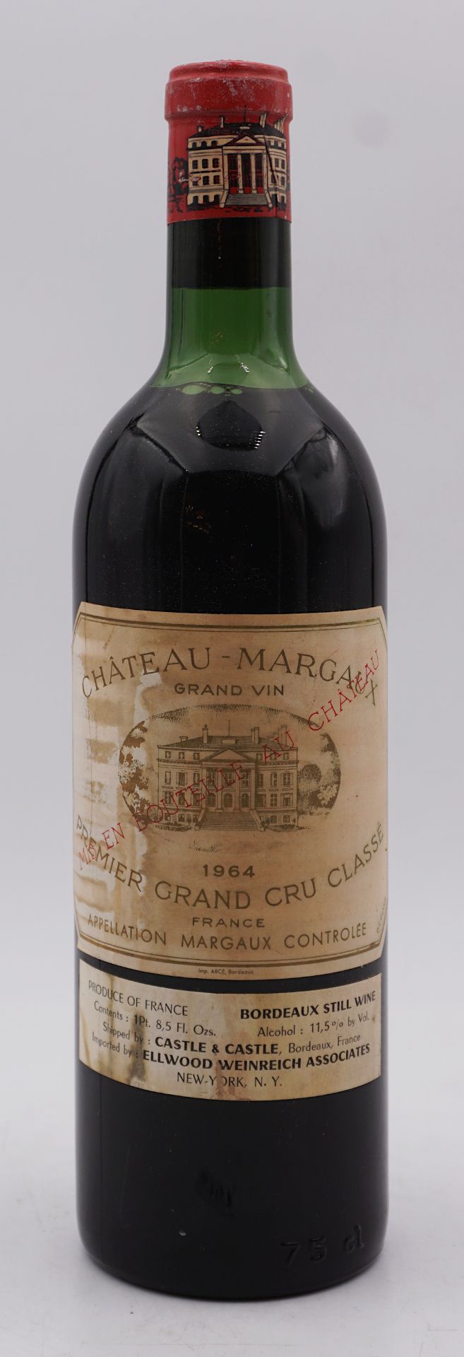 1 Flasche Chateau Margaux Grand Vin Premier Grand Cru Classé 1964 mit Etikett Importe