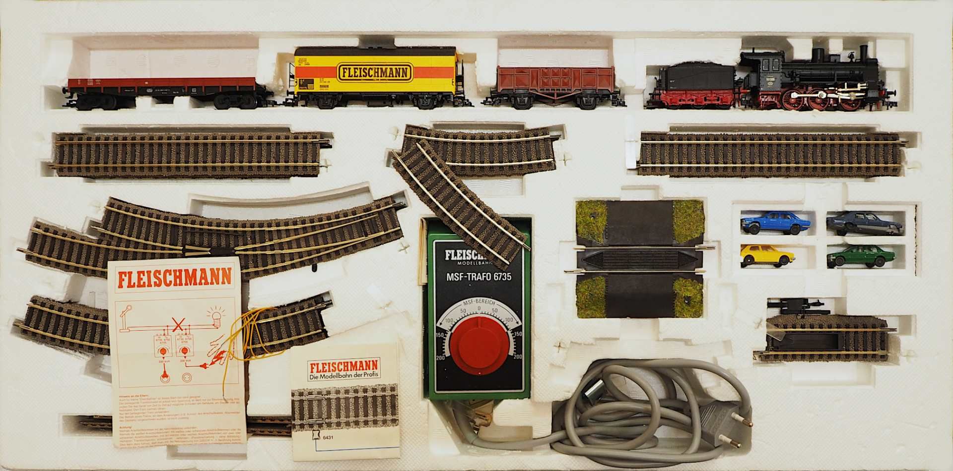 1 Startset FLEISCHMANN "6395" Lok mit Tender, Güterwaggons, Modellautos, Schienen, Tr