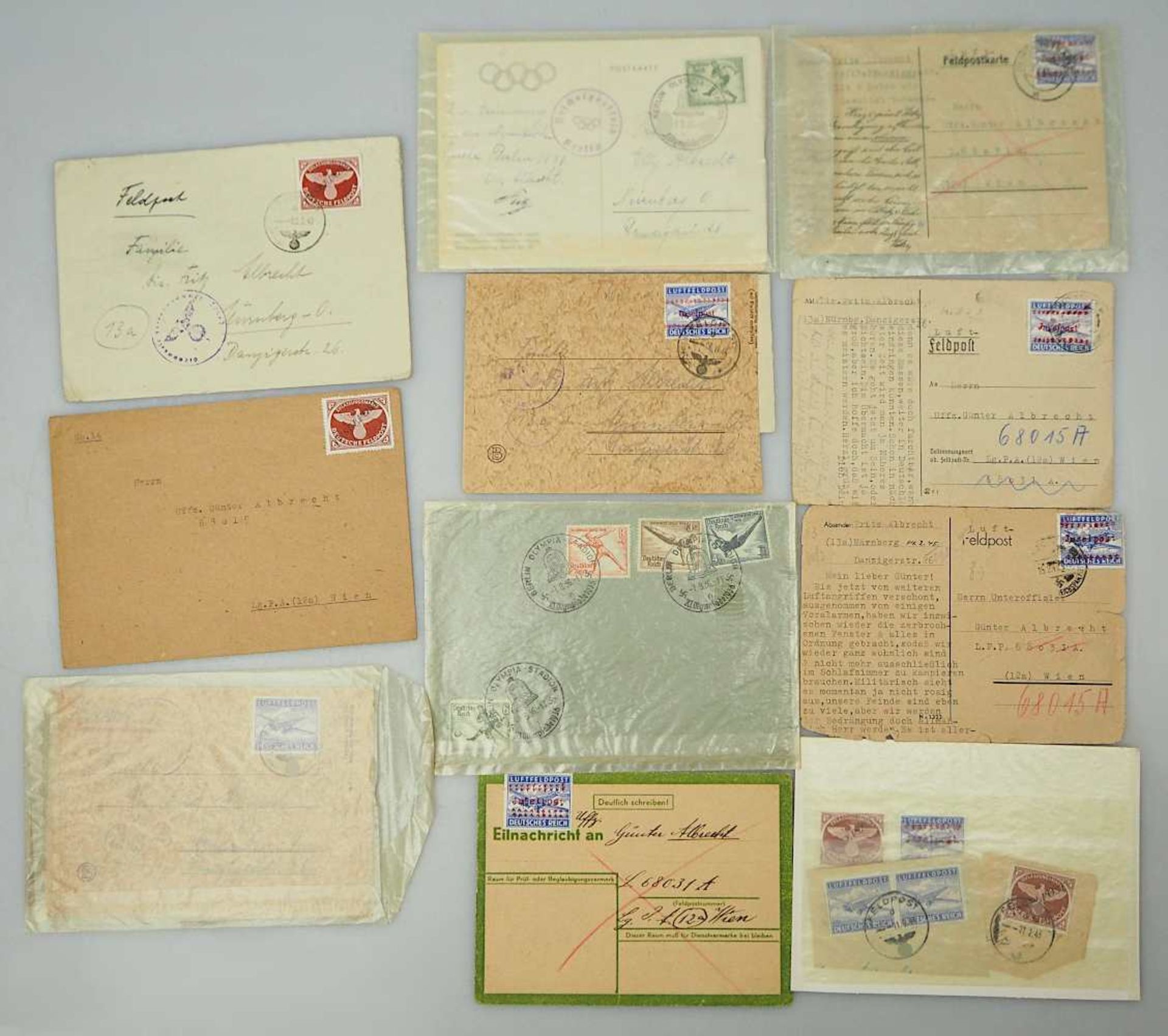 1 kleines Konv. Feldpostbriefe u.a. 1936-1945 vom Unteroffizier Albrecht je gelaufen m