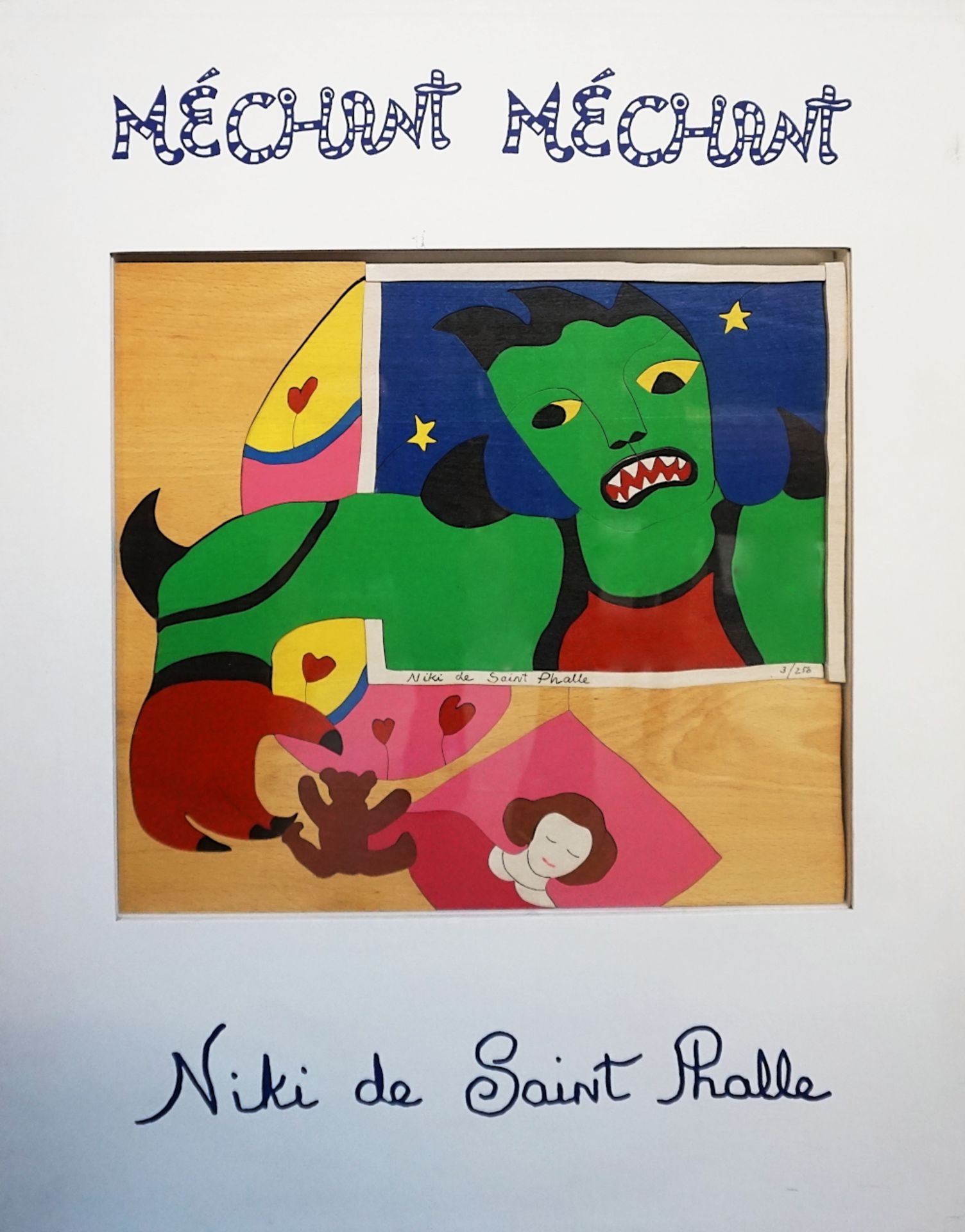 1 Puzzle/Collage "Méchant-Méchant" sign. Niki DE SAINT-PHALLE (wohl 1930-2002) Holz