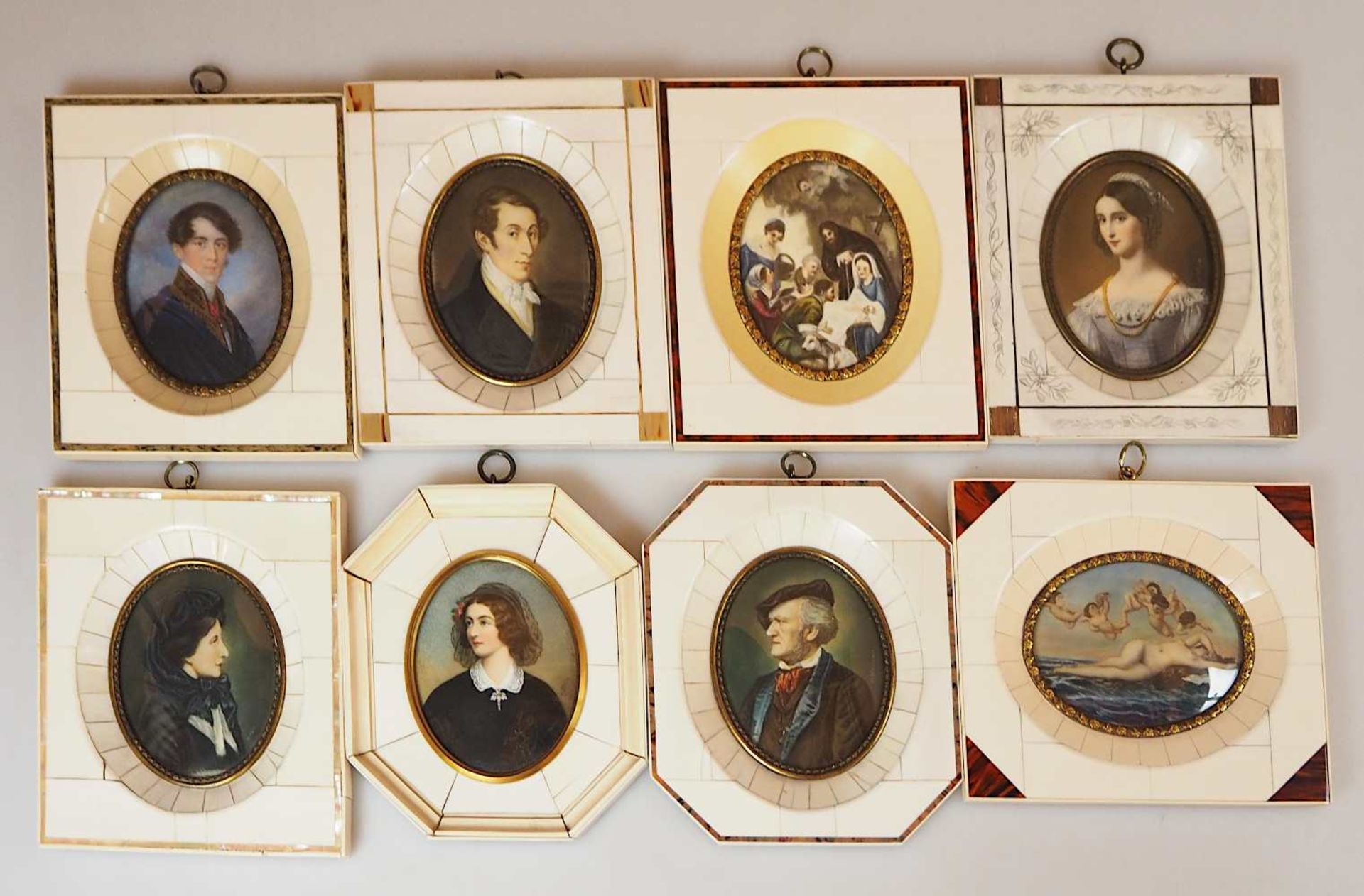 1 Sammlung Miniaturen auf Elfenbein versch. Portraits: "Richard Wagner", "Cosima Wagne