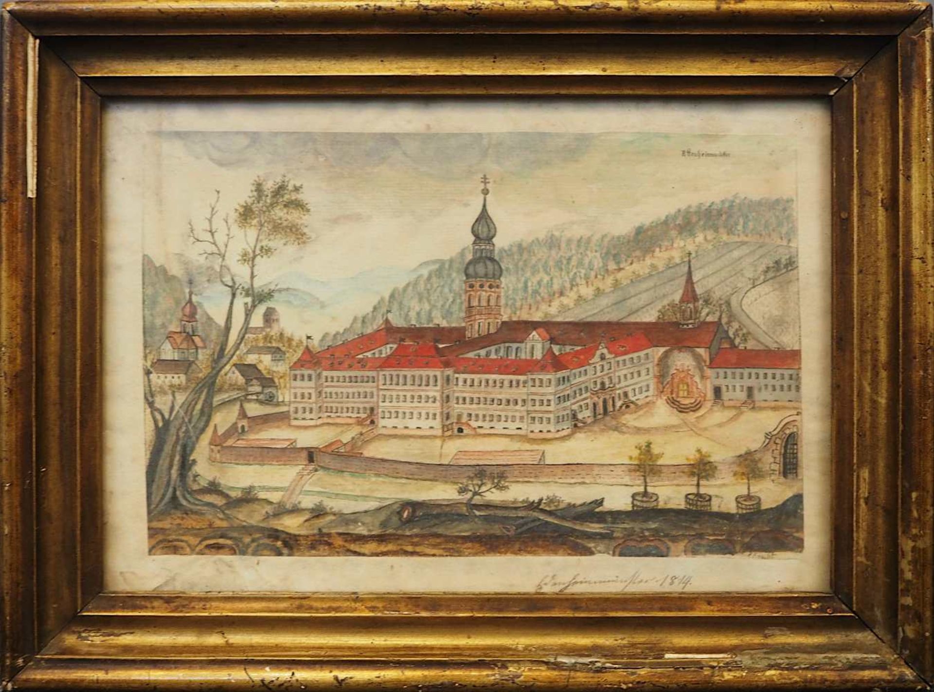 1 Aquarell/ Mischtechnik R.u. unles. sign. wohl L./R. KU...HT, "Ansicht der Abtei Ettenheimmüns - Bild 2 aus 6