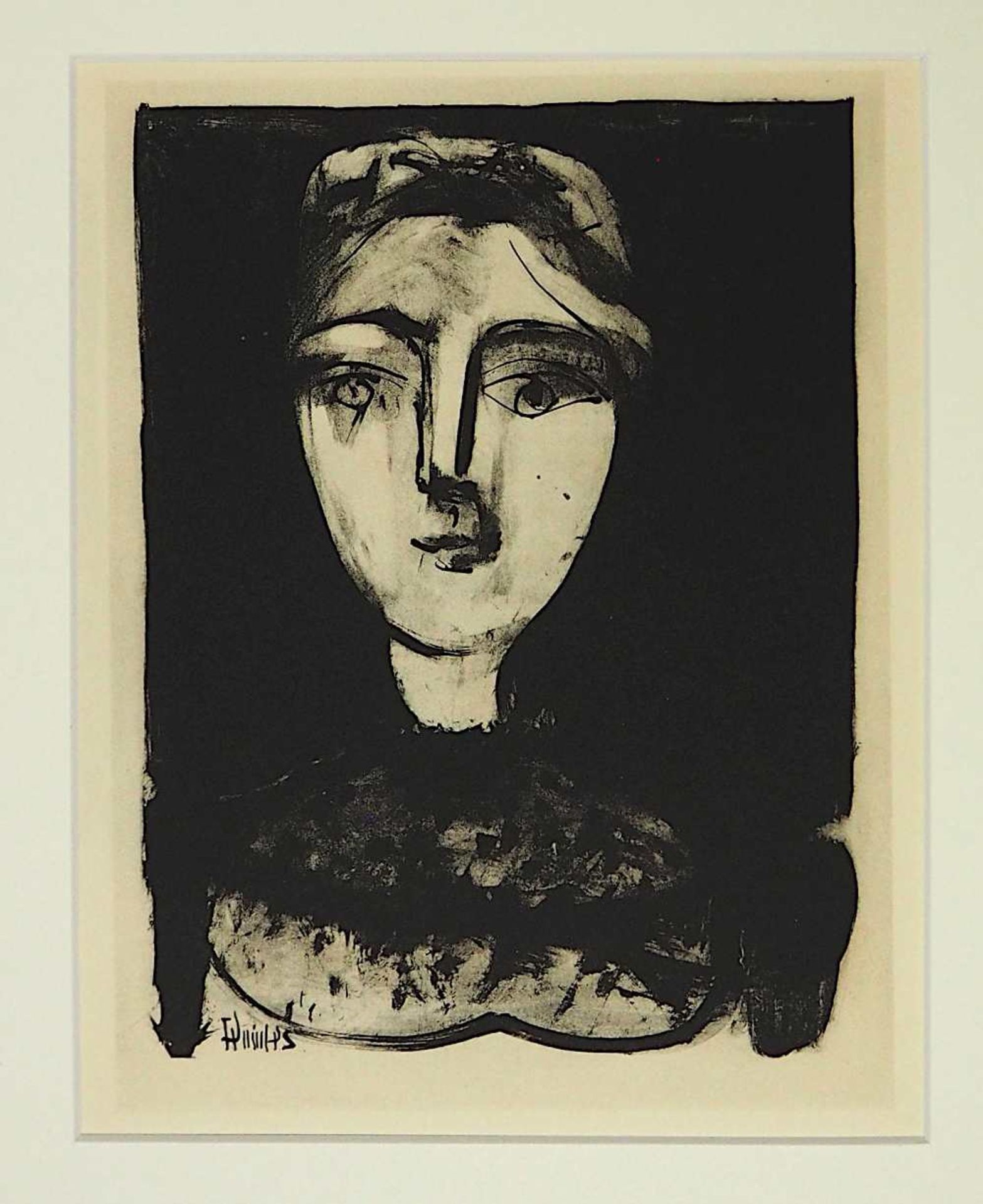 1 Lithographie "Tête de Jeune Femme" rücks. zugeschr. Pablo PICASSO (wohl 1881-1973)