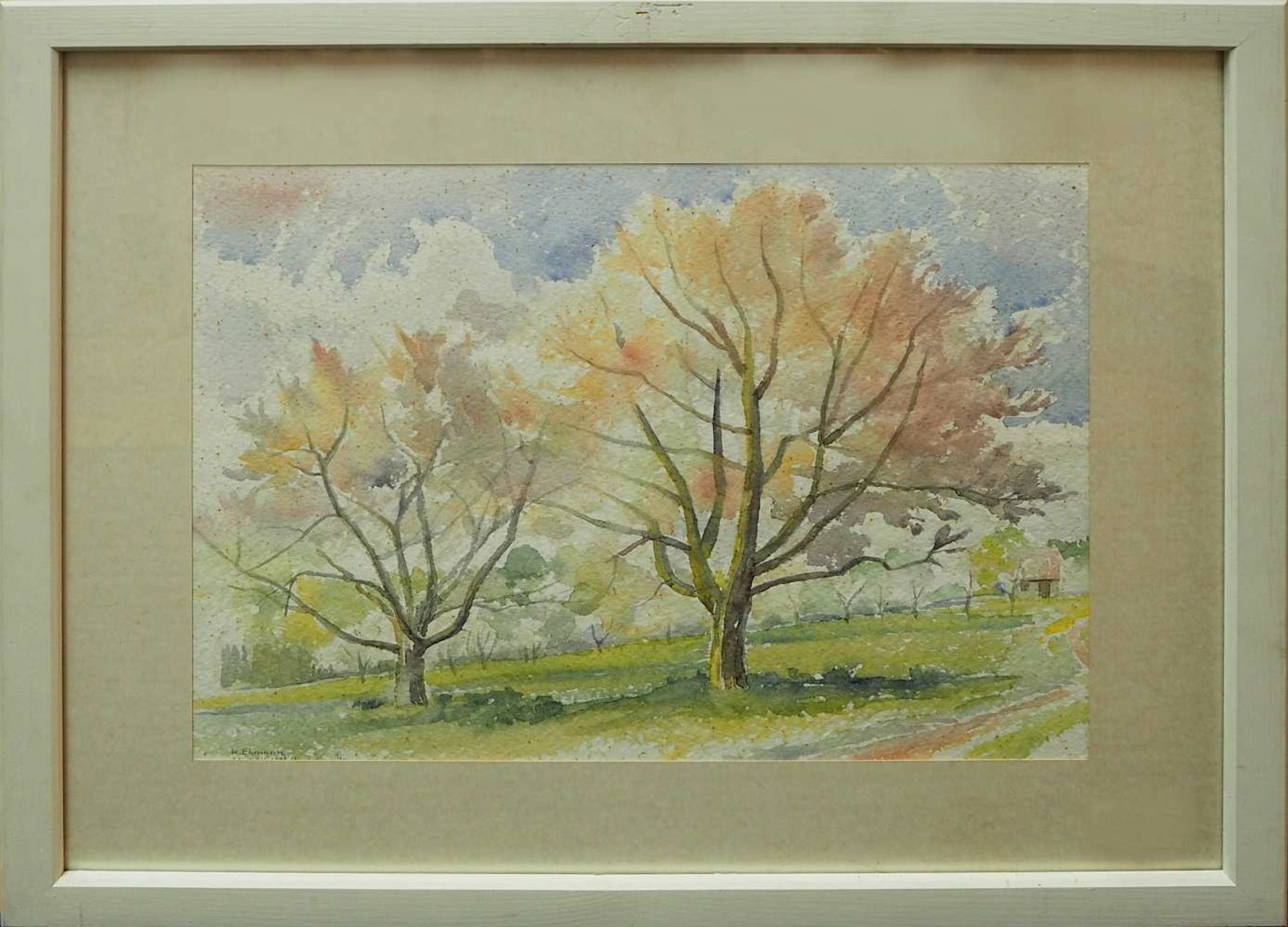 3 Aquarelle des Nürnberger Künstlers Konrad EHMANN (wohl 1919-2014): "Kirschbäume i