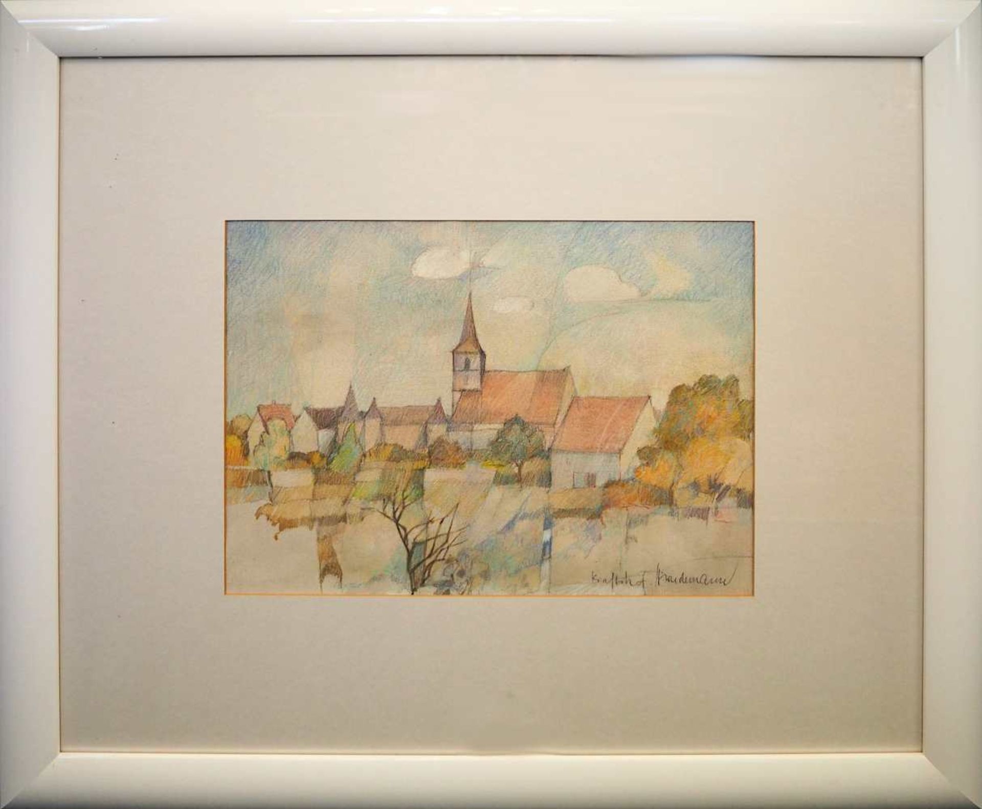 1 Gouache R.u. sign. H. WIEDEMANN (wohl Prof. Hans W. 1924-2011), "Ansicht von Kraftshof", < - Bild 2 aus 4