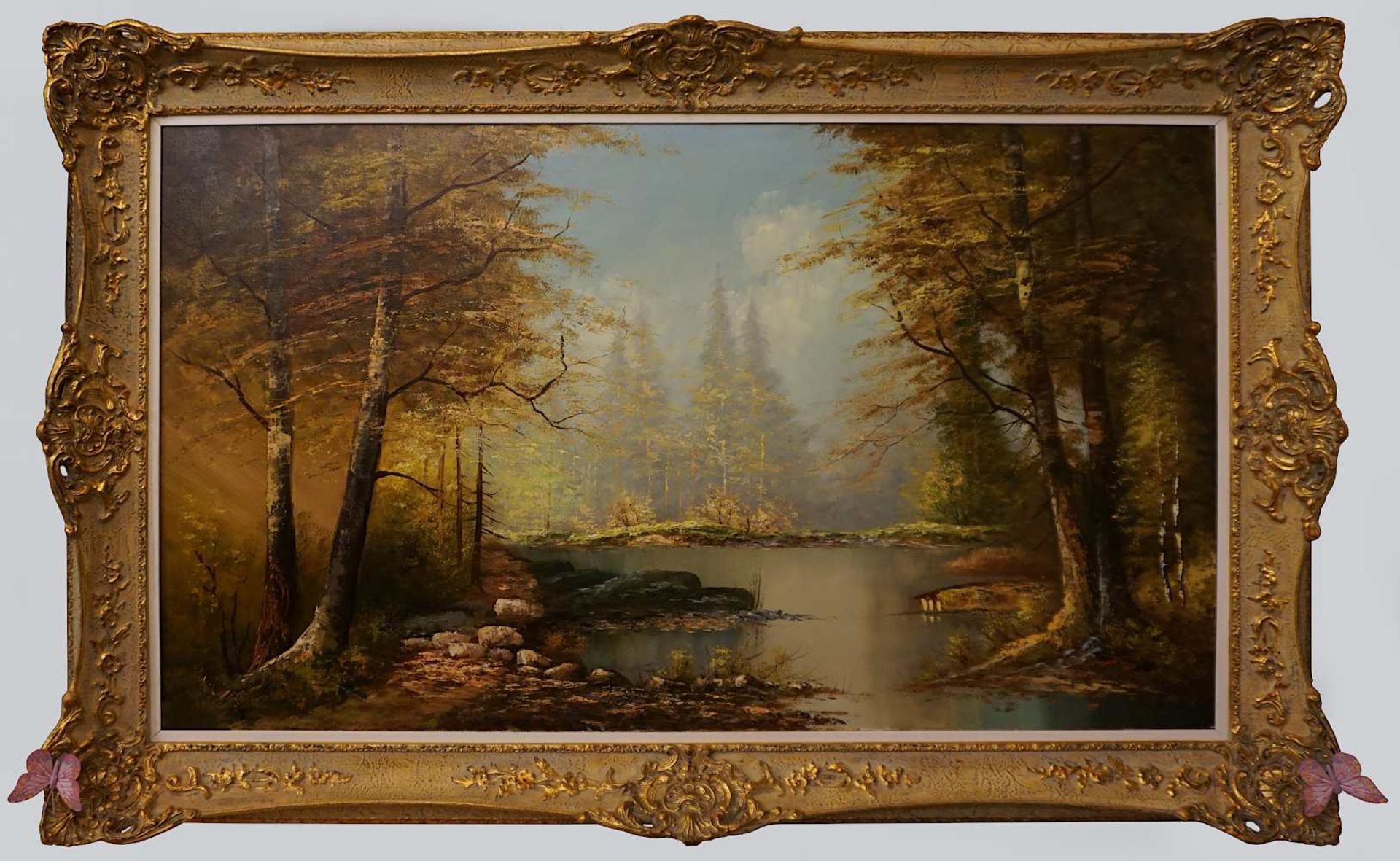 1 Ölgemälde „Herbstlicher Waldsee“ R.u. sign. CICHOWSKI (wohl 20. Jh.) Öl/Lwd.,