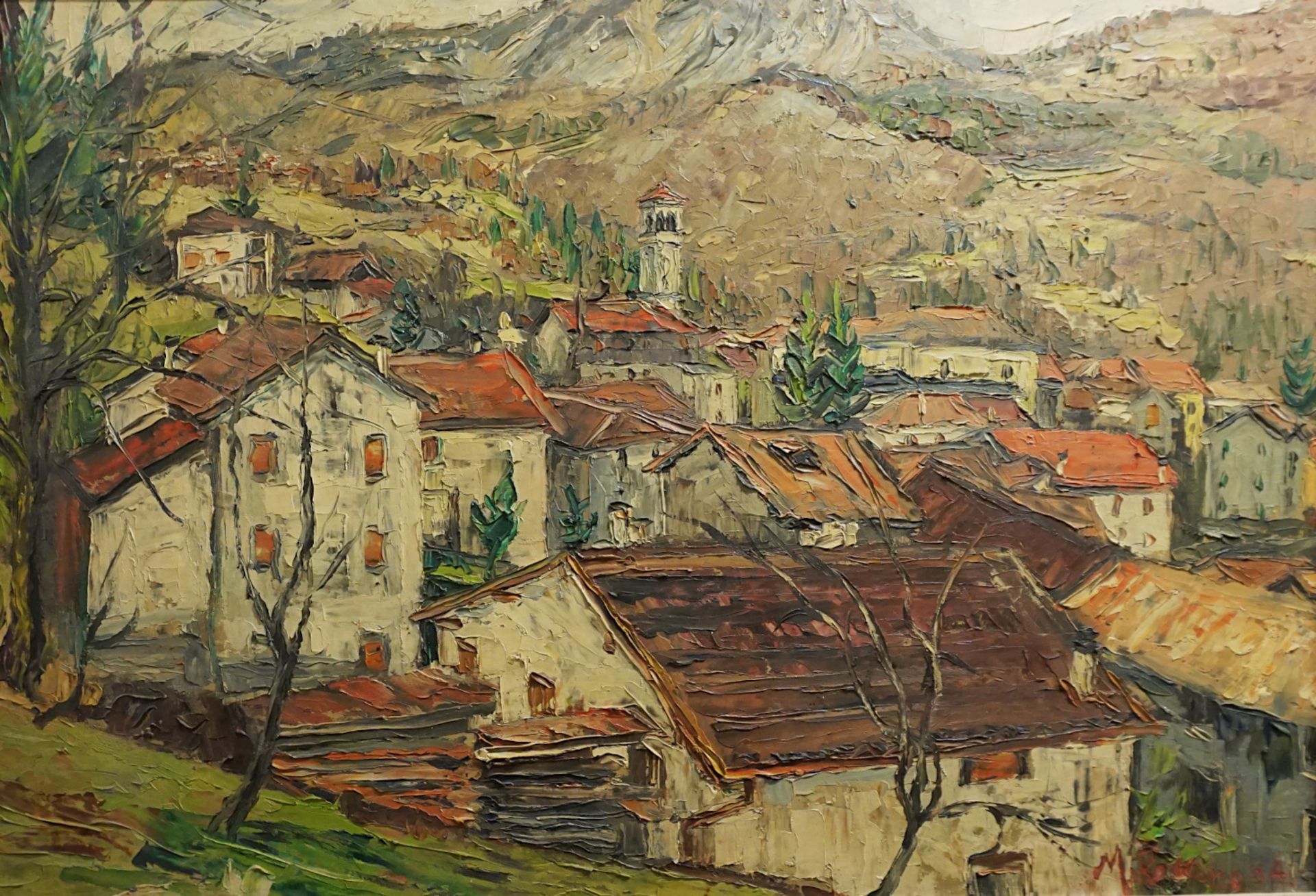 1 Ölgemälde "Bergdorf in Südtirol", R.u. sign. M. ROMANO (wohl Michele R. * 1925),