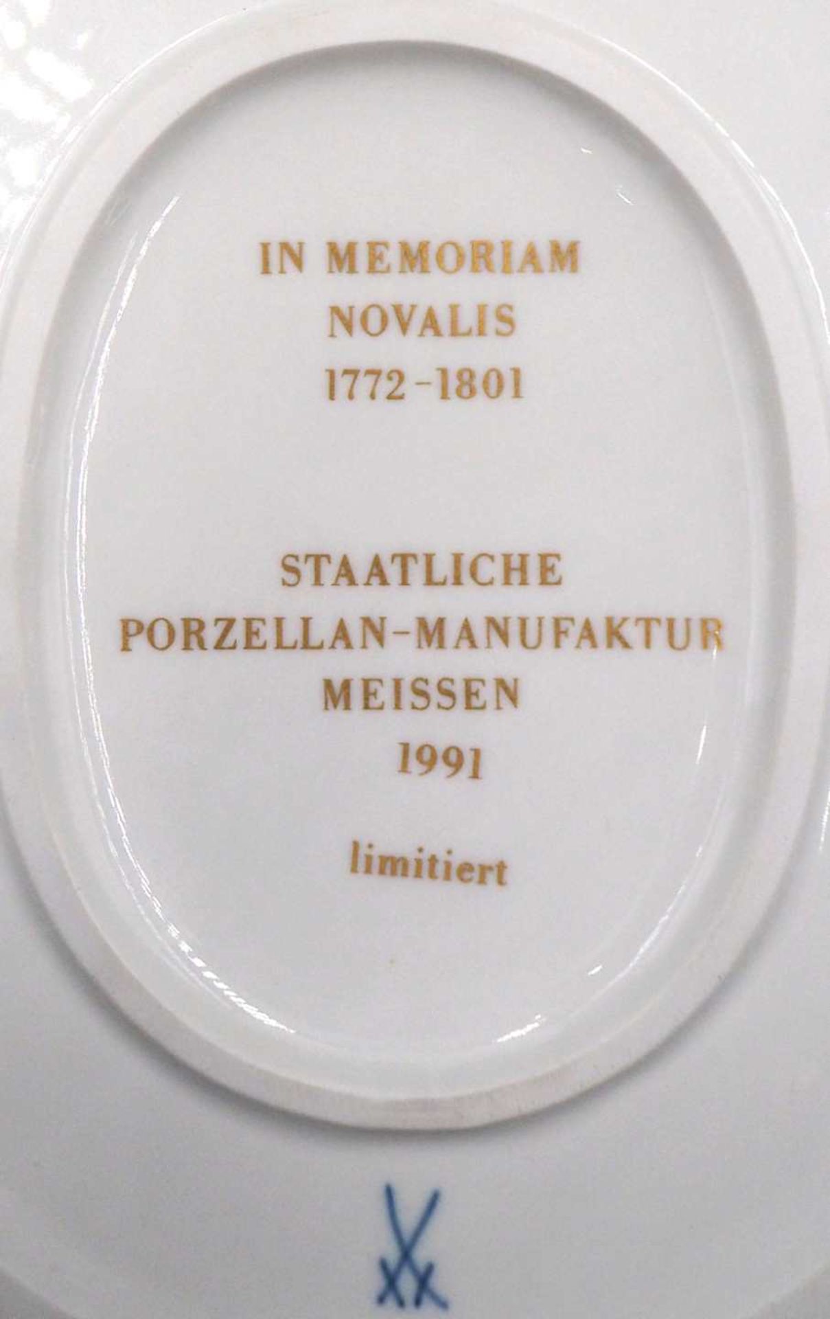 1 Wandapplike Porzellan MEISSEN "In Memoriam Novalis 1772-1801" dat. 1991, limitiert, - Image 3 of 3