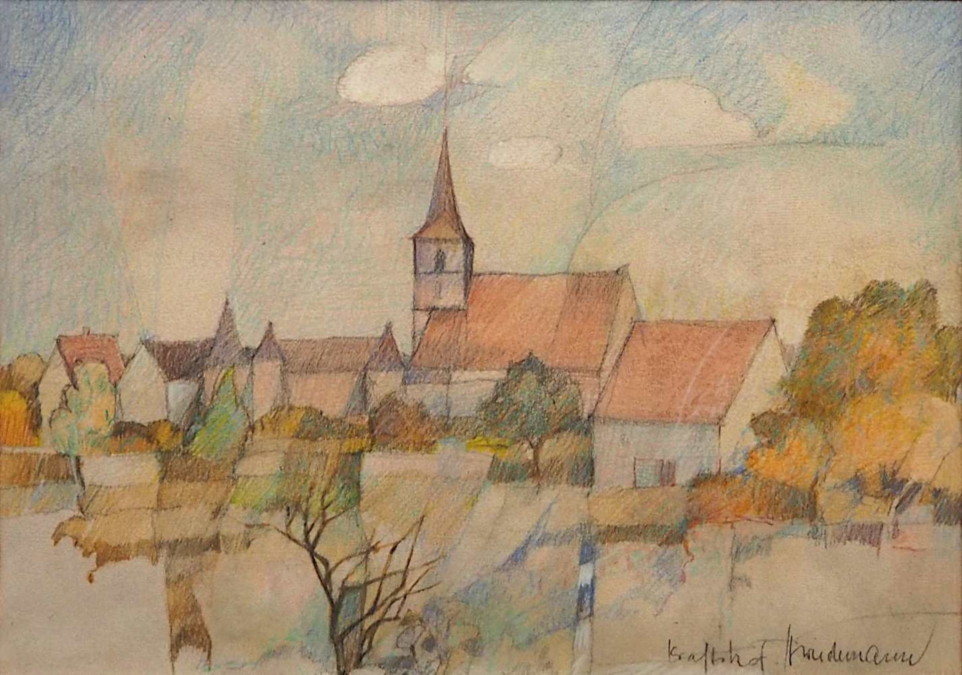 1 Gouache R.u. sign. H. WIEDEMANN (wohl Prof. Hans W. 1924-2011), "Ansicht von Kraftshof", <