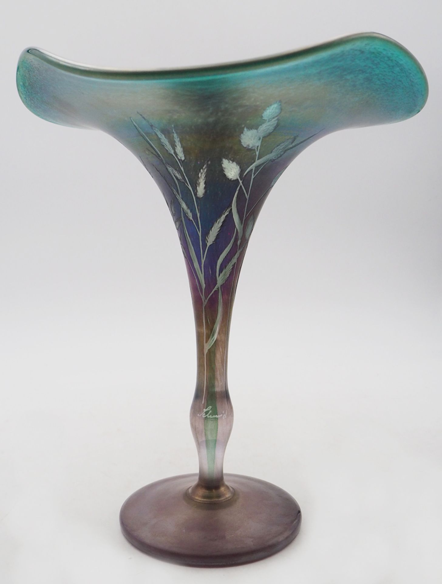 1 Vase signiert Erwin EISCH, Bayerischer Wald Zylinderform, farbloses Glas leicht iris - Bild 6 aus 7