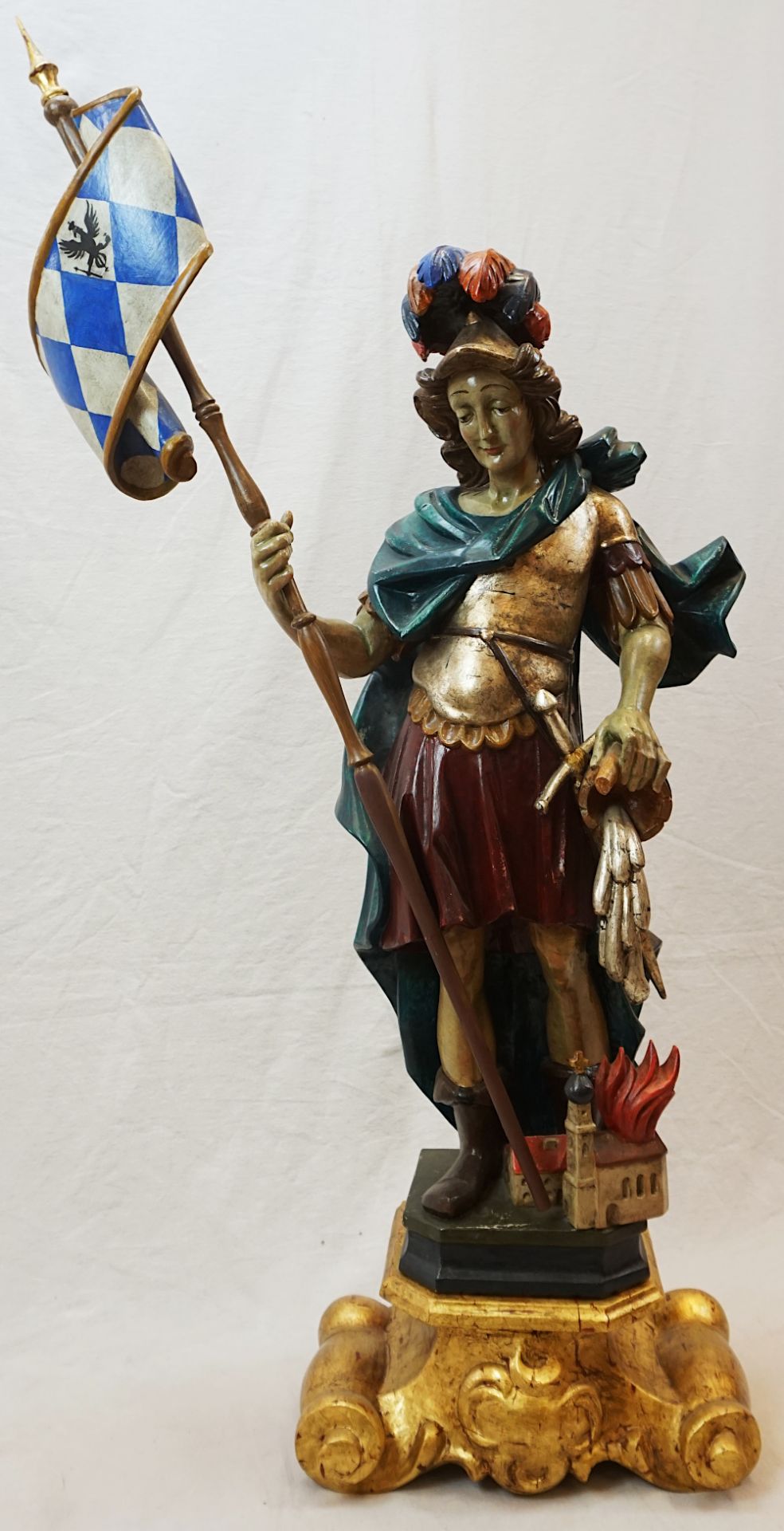 1 Holzfigur bemalt "Heiliger Florian" 20. Jh. Figur mit ansteckbarer Lanze mit bayeris - Bild 3 aus 4