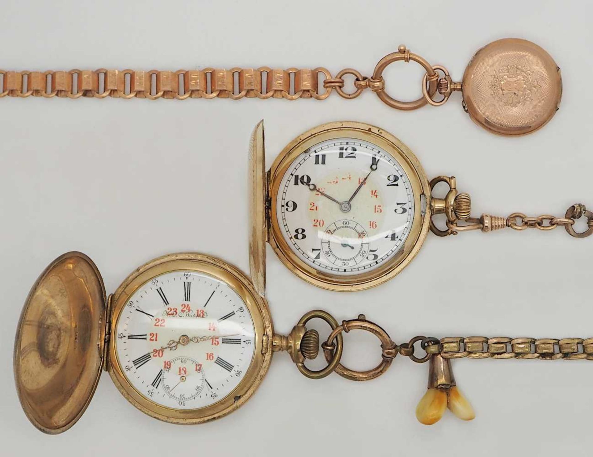 2 Herrentaschenuhren sowie 1 Damentaschenuhr je verg. je um 1900 sowie 2 Uhrenketten verg. 1 Uhr - Image 2 of 2