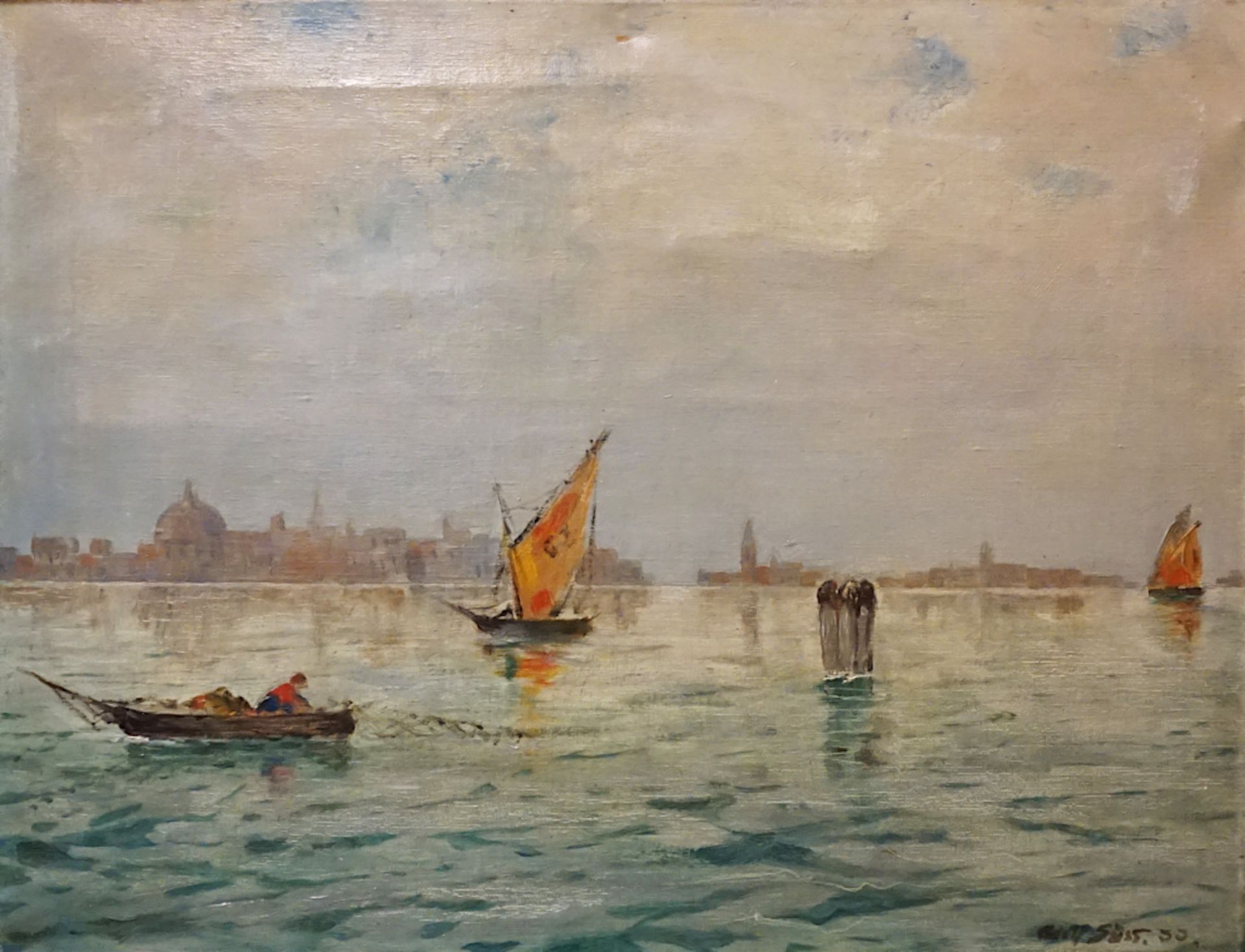1 Ölgemälde "Fischer in der Bucht von Venedig" R.u. sign. Adolf SÜSS (wohl 20. Jh.)