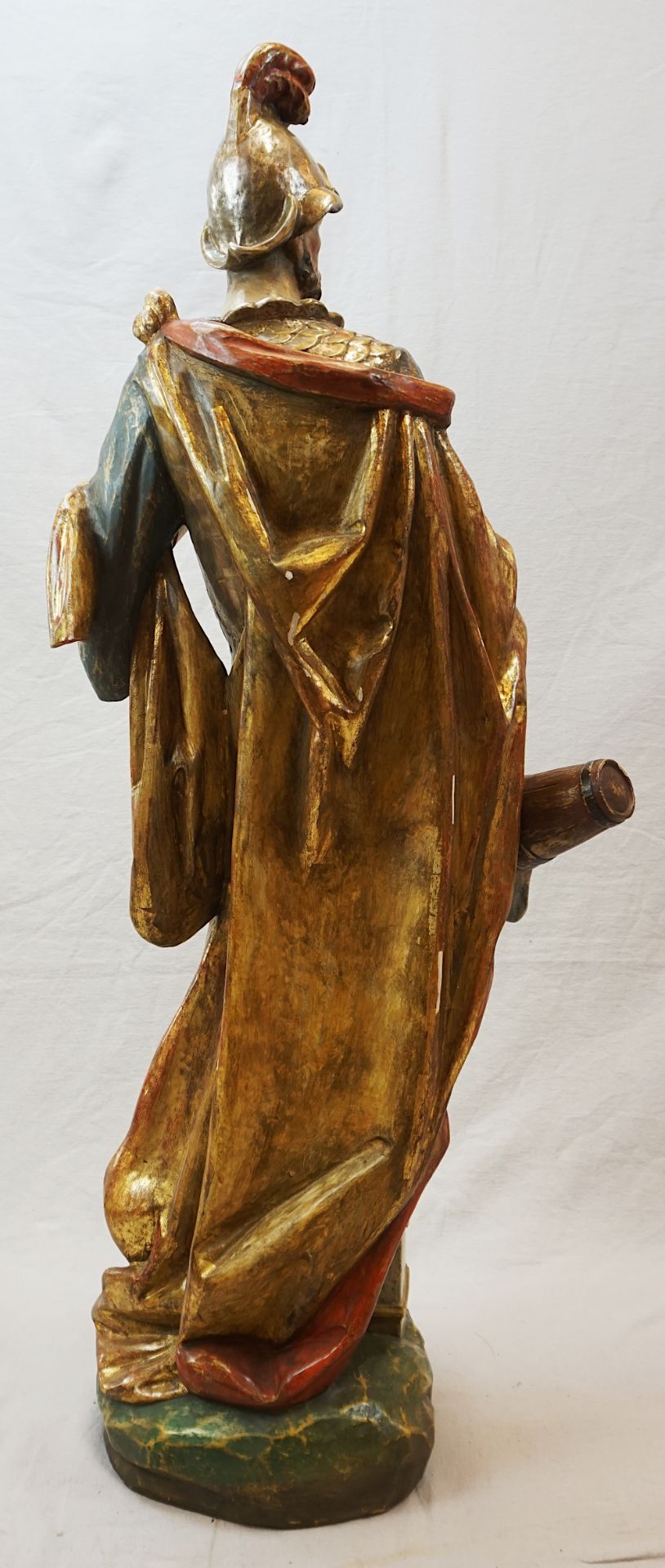 1 Holzfigur bemalt "Heiliger Florian" wohl 20. Jh. Figur auf Natursockel mit brennende - Bild 4 aus 5
