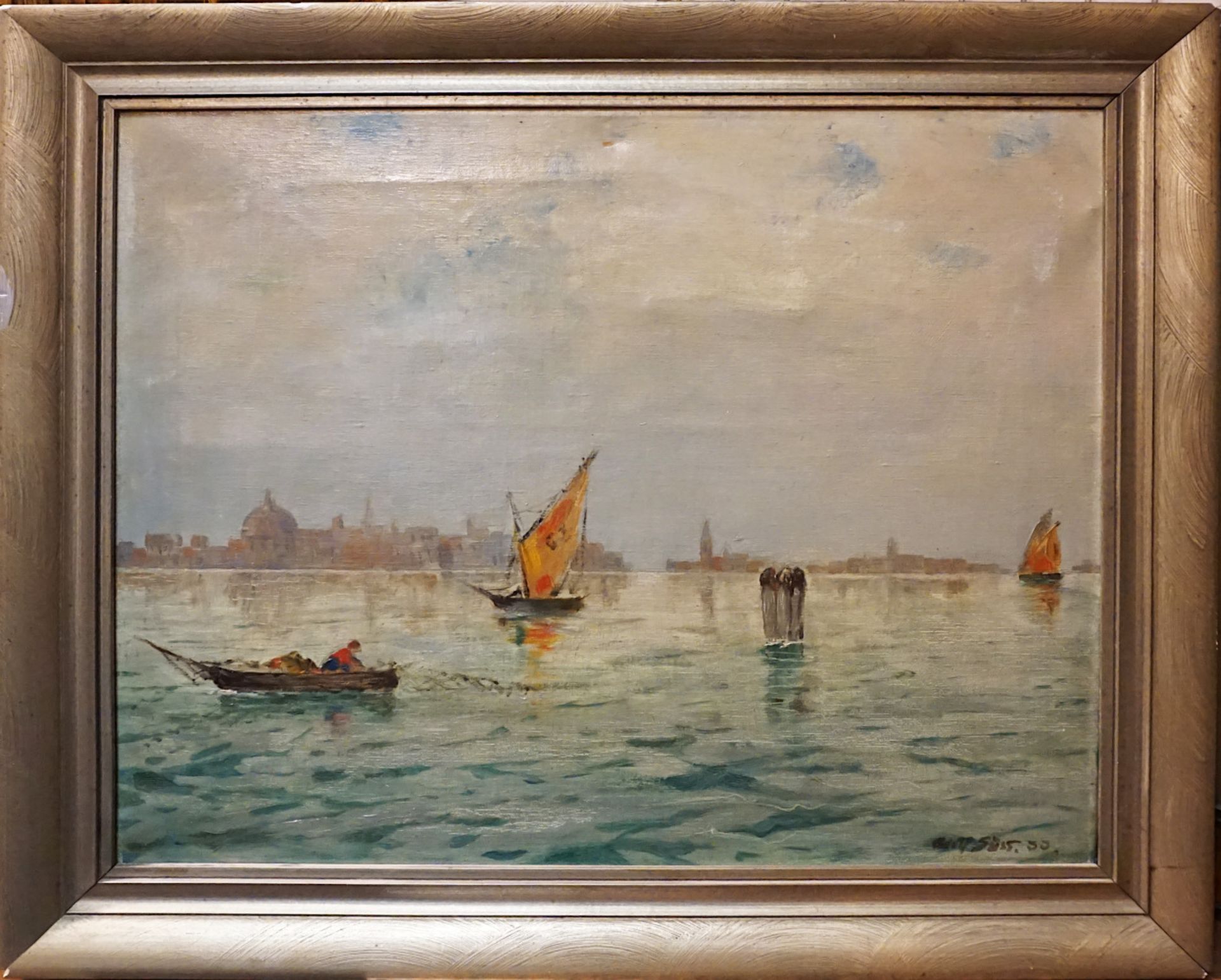 1 Ölgemälde "Fischer in der Bucht von Venedig" R.u. sign. Adolf SÜSS (wohl 20. Jh.) - Image 2 of 4